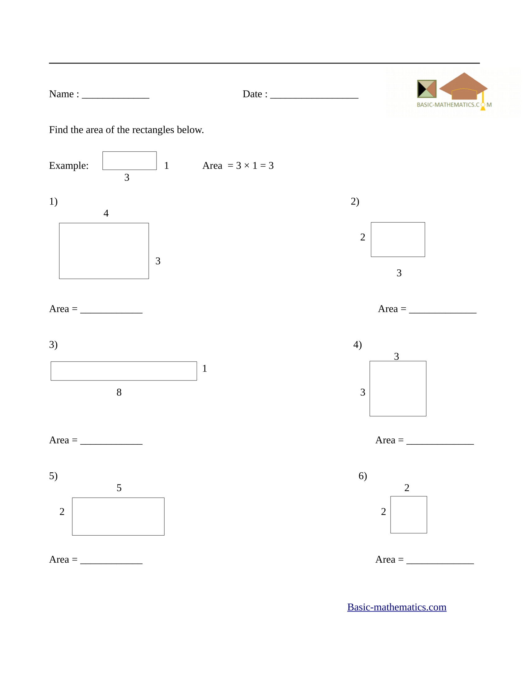 area worksheets