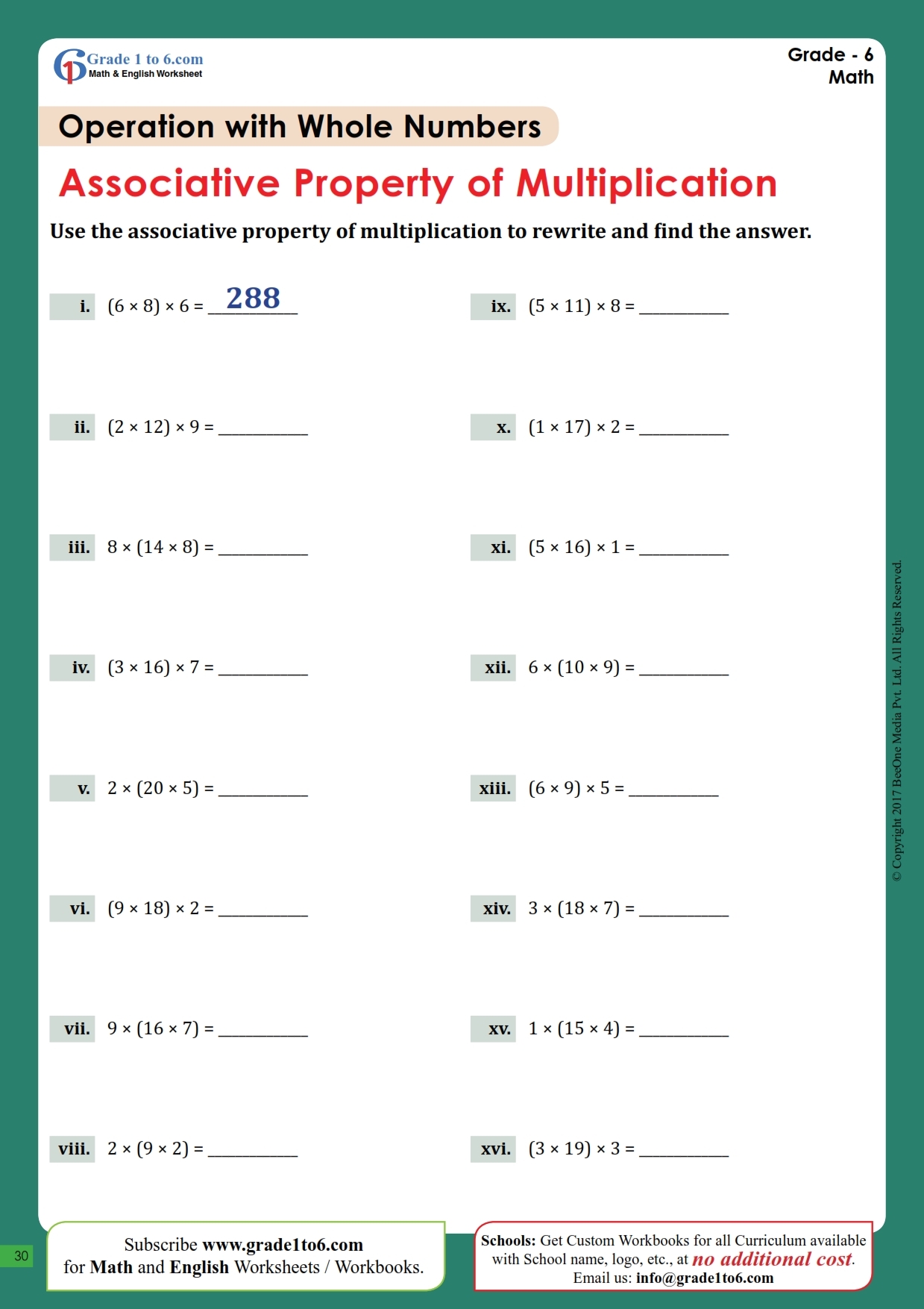 Associative Property Of Multiplication Grade1to6