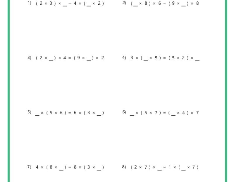 Associative Property Of Multiplication Worksheets