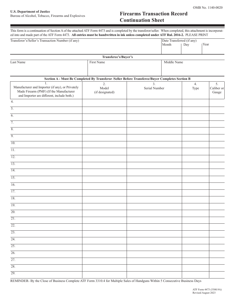 ATF Form 4473 5300 9A Download Printable PDF Or Fill Online 