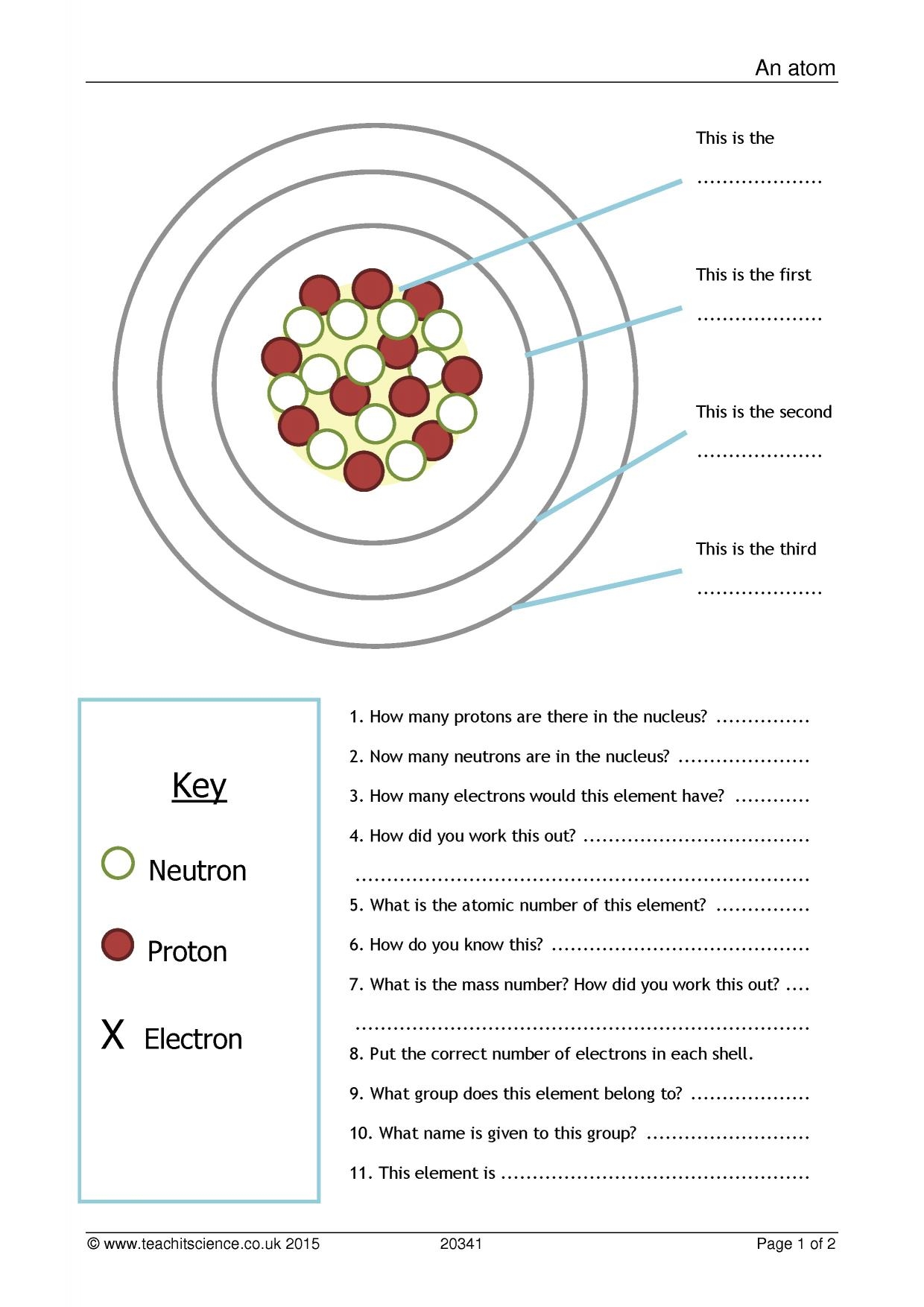 Atomic Structure Worksheet KS4 Chemistry Teachit
