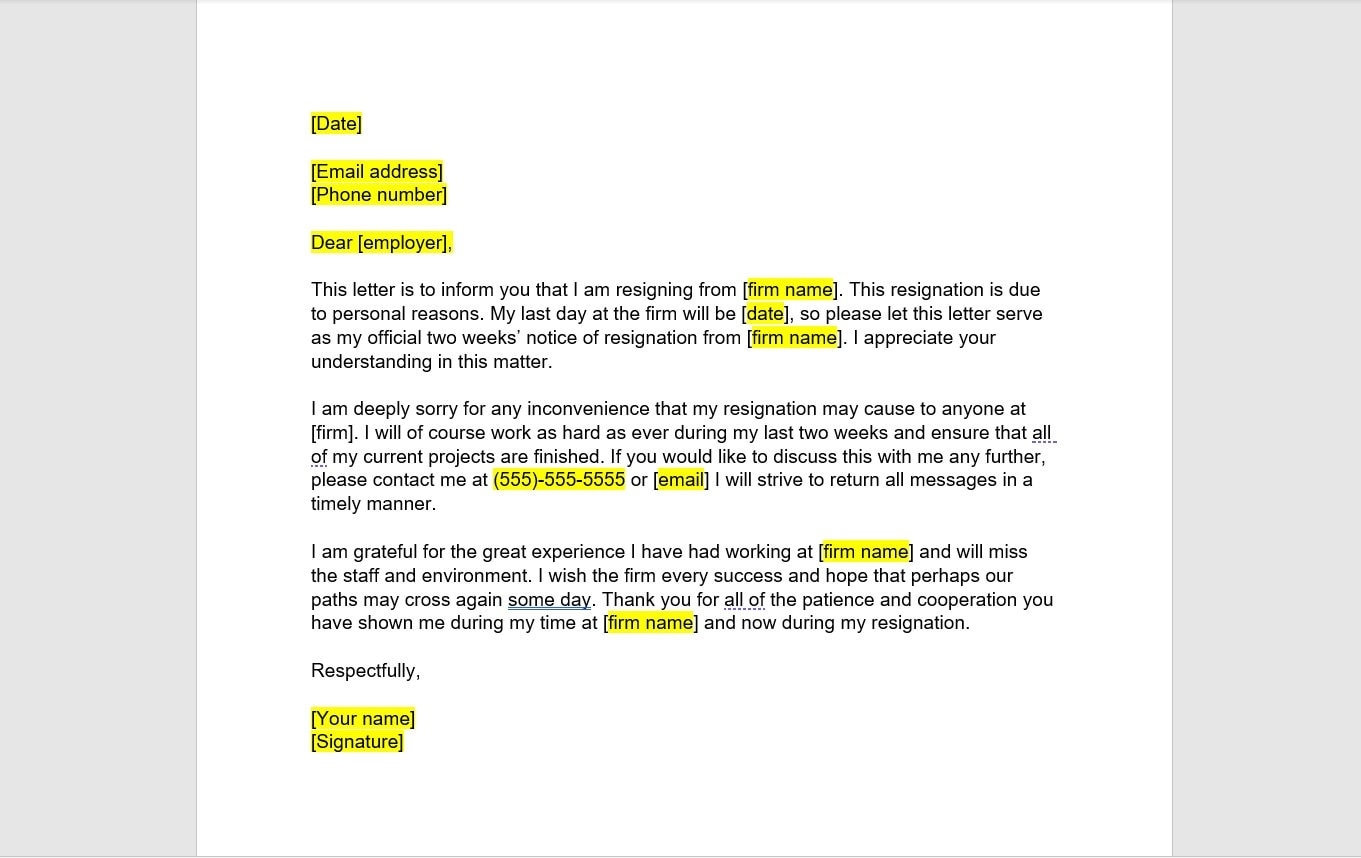 Attorney Resignation Letter Template Resignation Letter Resignation Template Resignation Letter Template Word Template Simple Letter