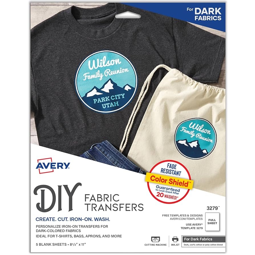 Avery Printable Heat Transfer Paper For Dark Fabrics 8 5