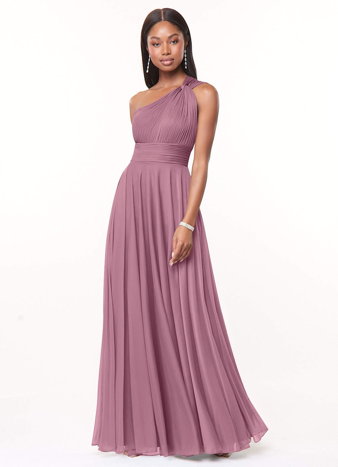 Azazie A Line Princess One Shoulder Floor Length Mesh Bridesmaid Dresses Vintage Mauve