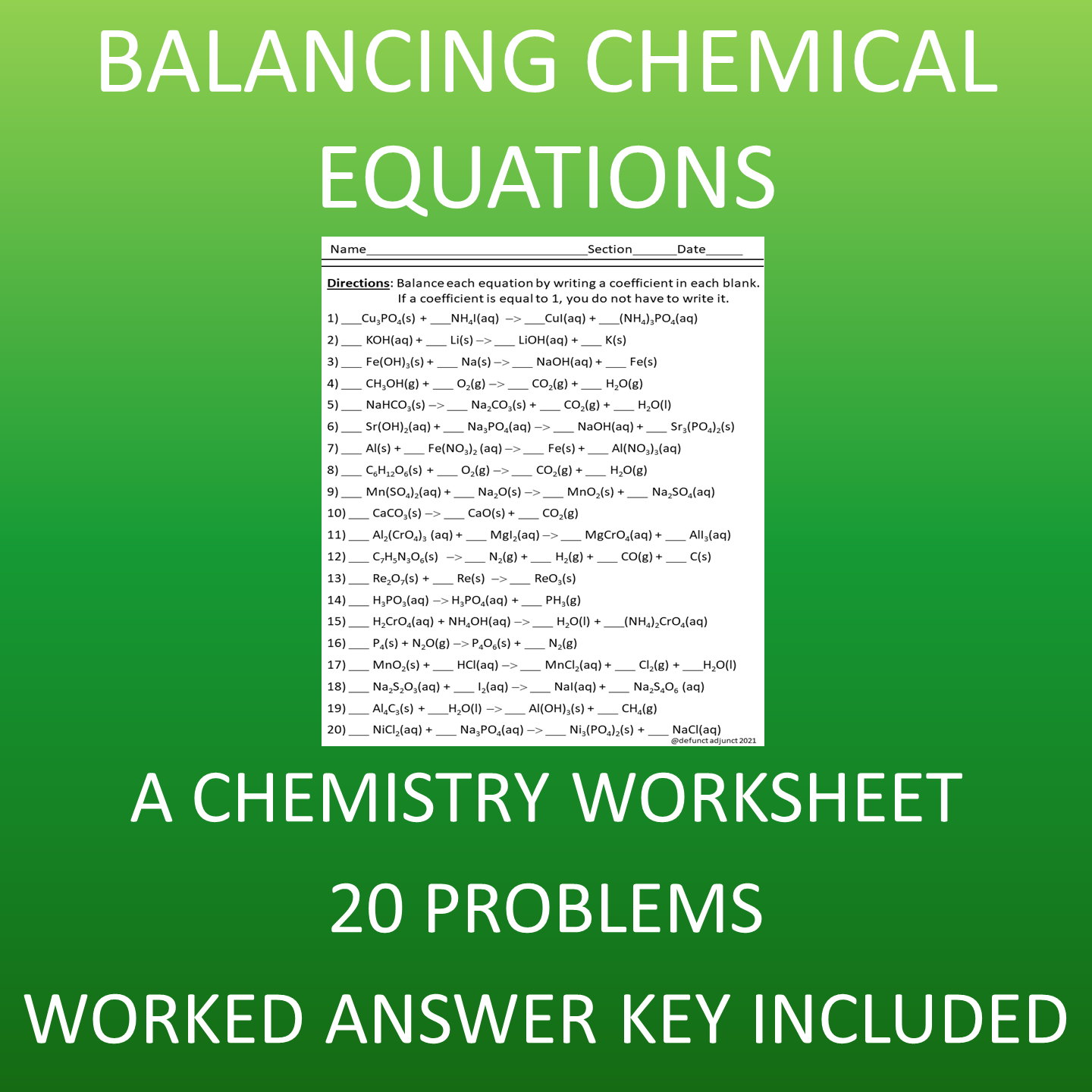 balancing equations in chemistry worksheet