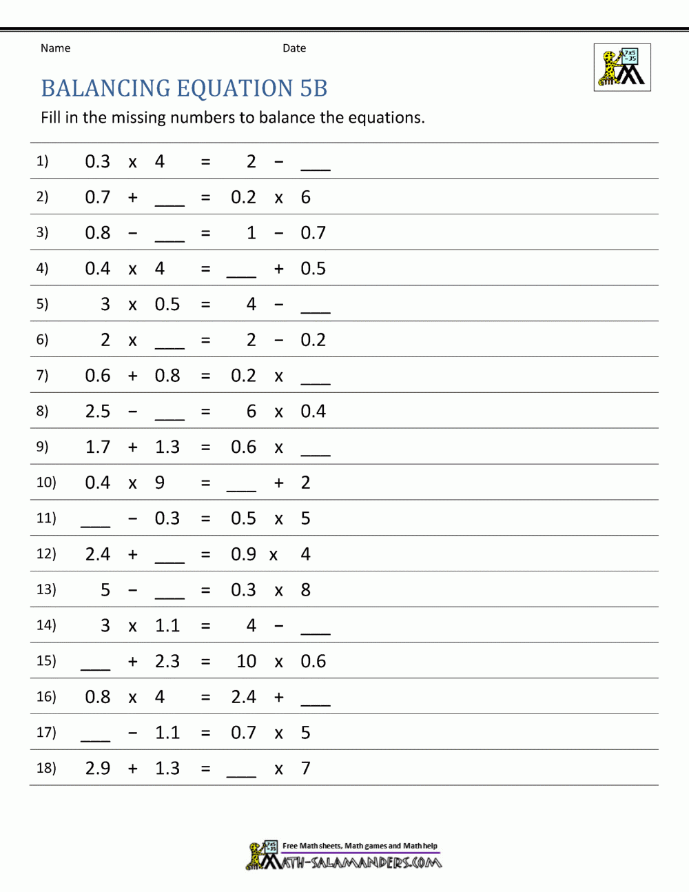 balanced equations worksheet