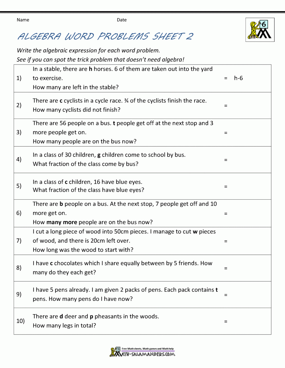 algebra beginner worksheets