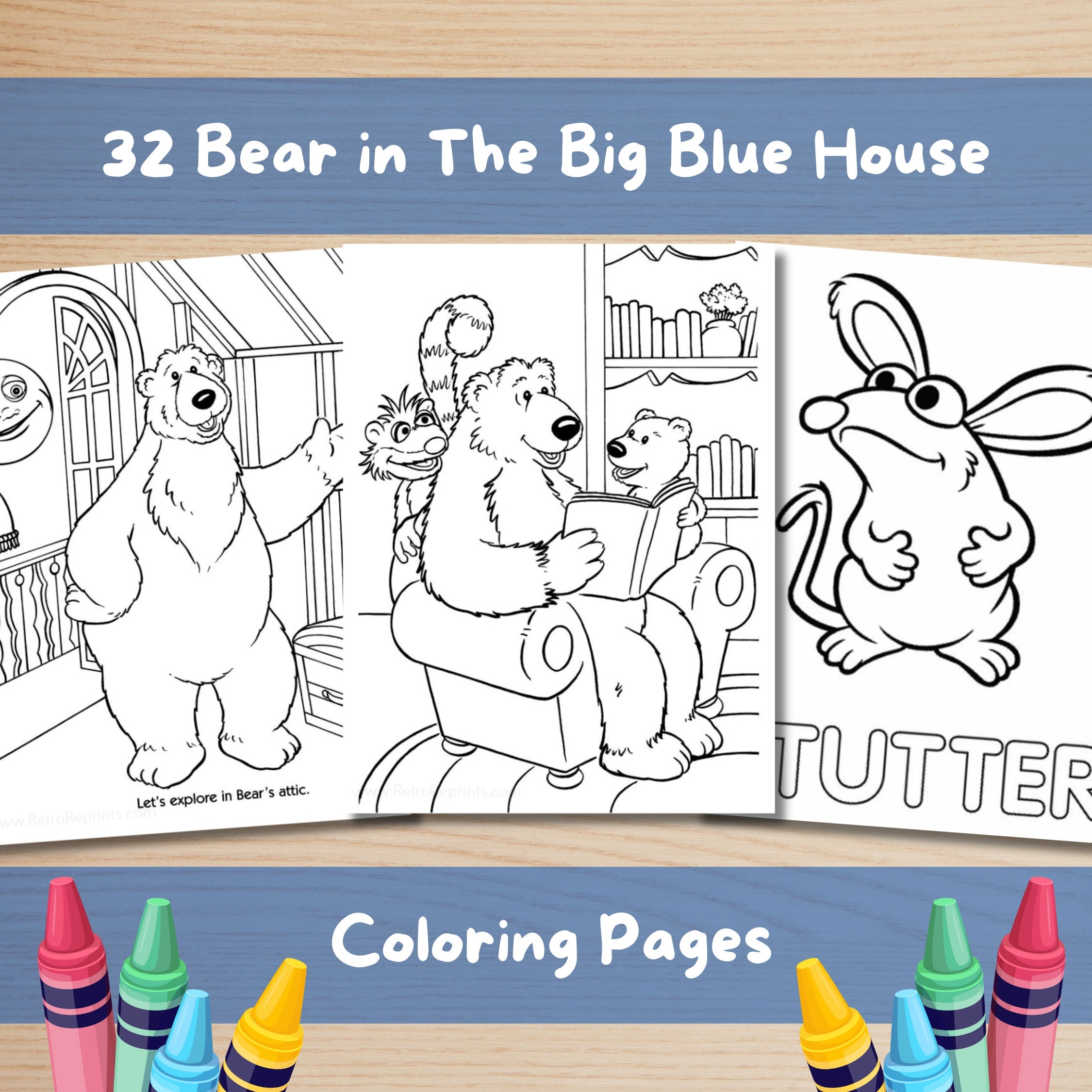 Bear In The Big Blue House Coloring Pages Digital Download Etsy Australia