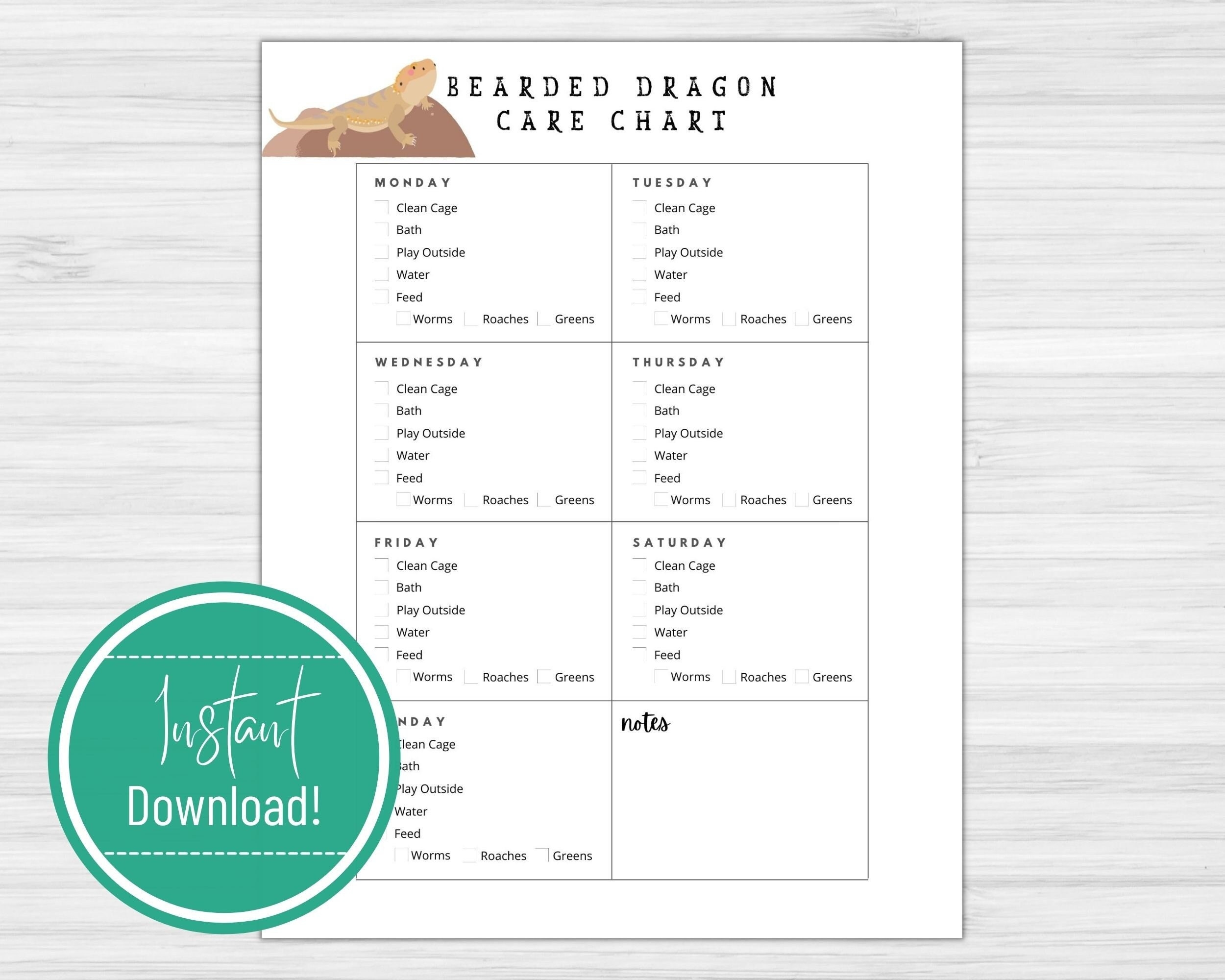 Bearded Dragon Care Chart Printable Download Care Tracker Daily 
