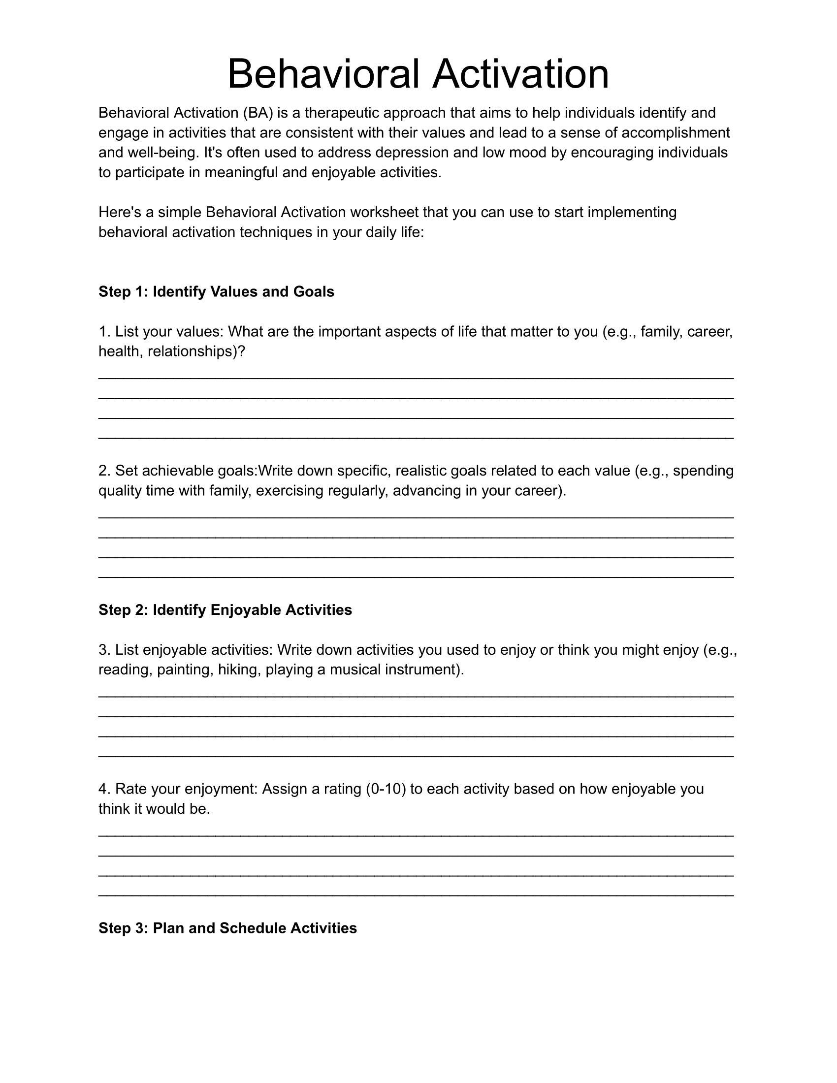 behavioral activation worksheet pdf