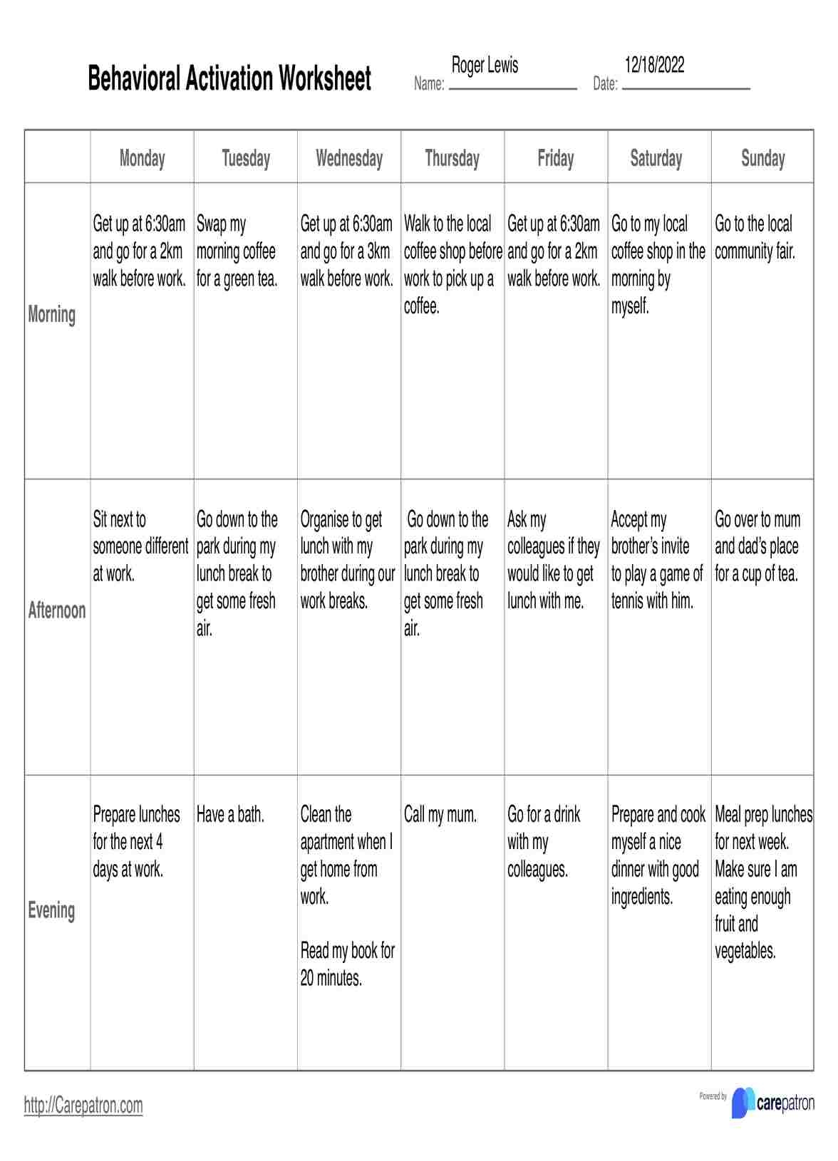 Behavioral Activation Worksheet U0026 Example Free PDF Download