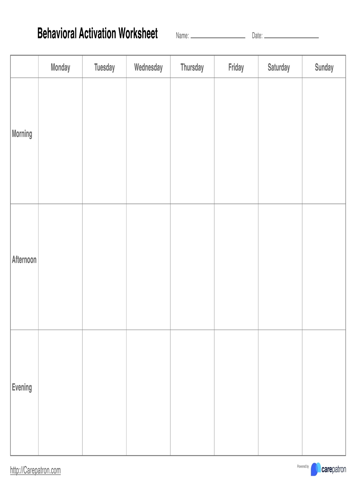 Behavioral Activation Worksheet U0026 Example Free PDF Download