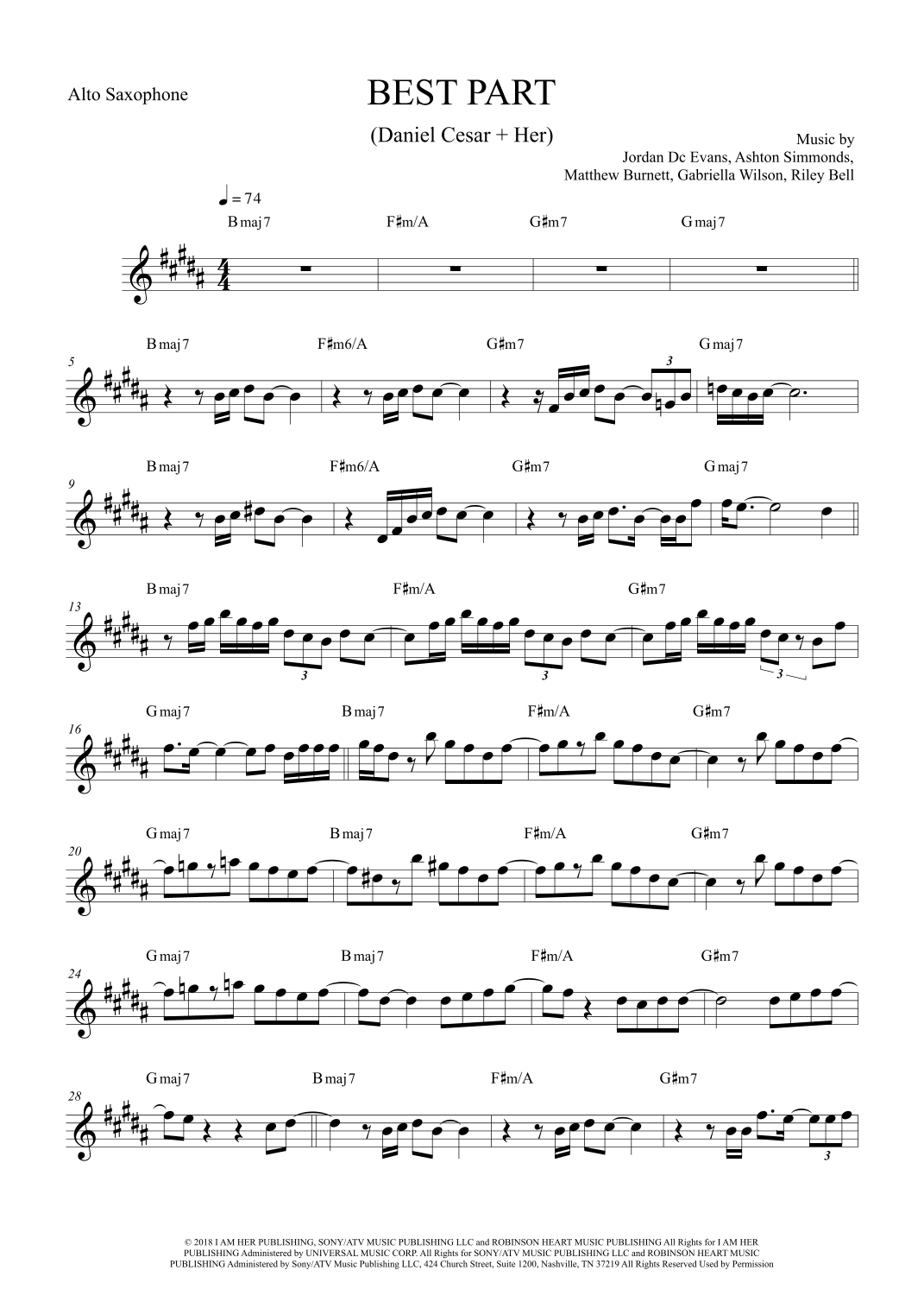 Best Part arr The Sheet Music Library By Daniel Caesar Feat H E R Alto Sax Solo Digital Sheet Music