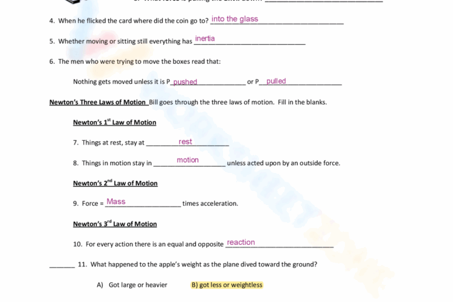 Bill Nye Motion Practice Worksheet Worksheets Library