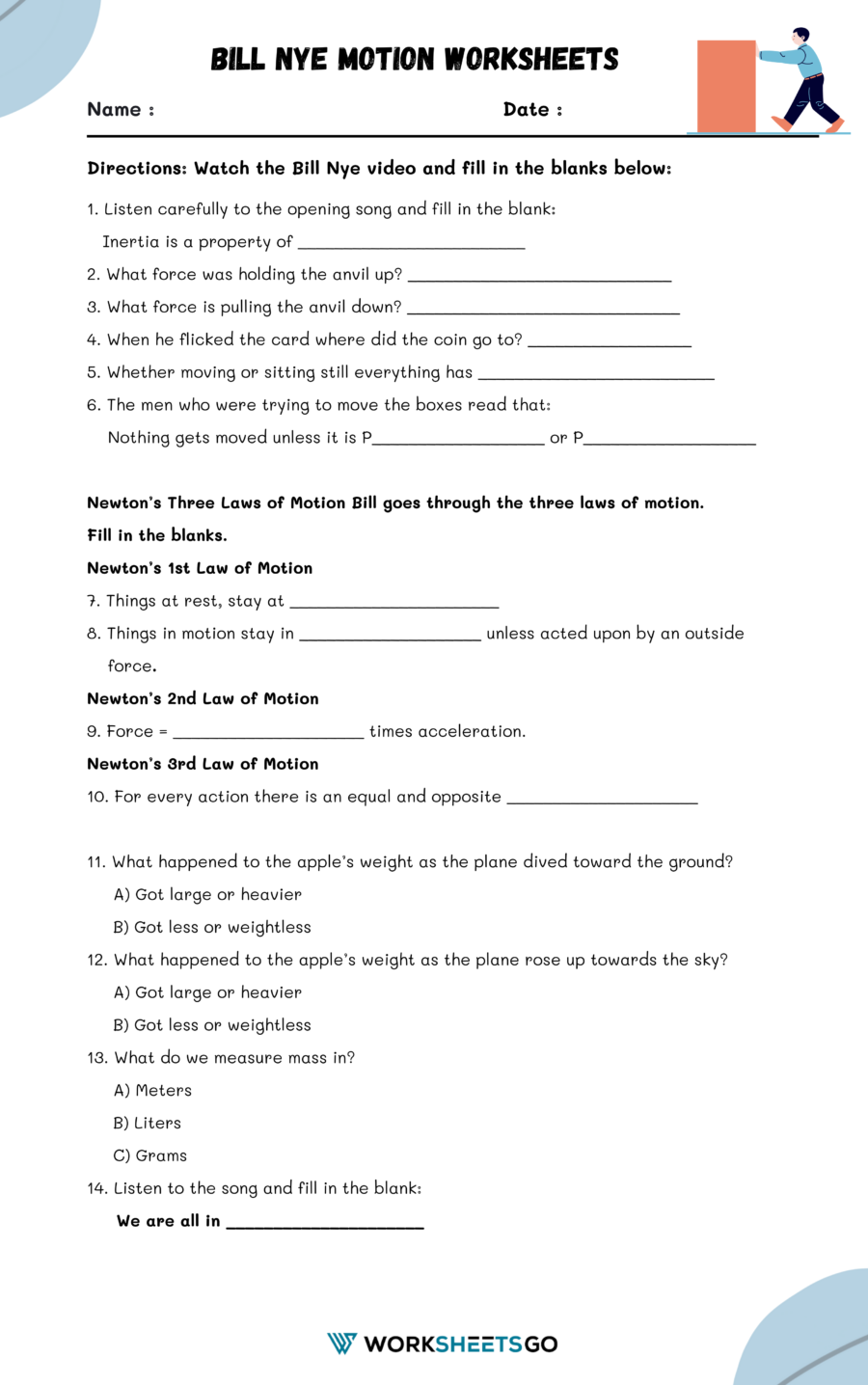 Bill Nye Motion Worksheets WorksheetsGO