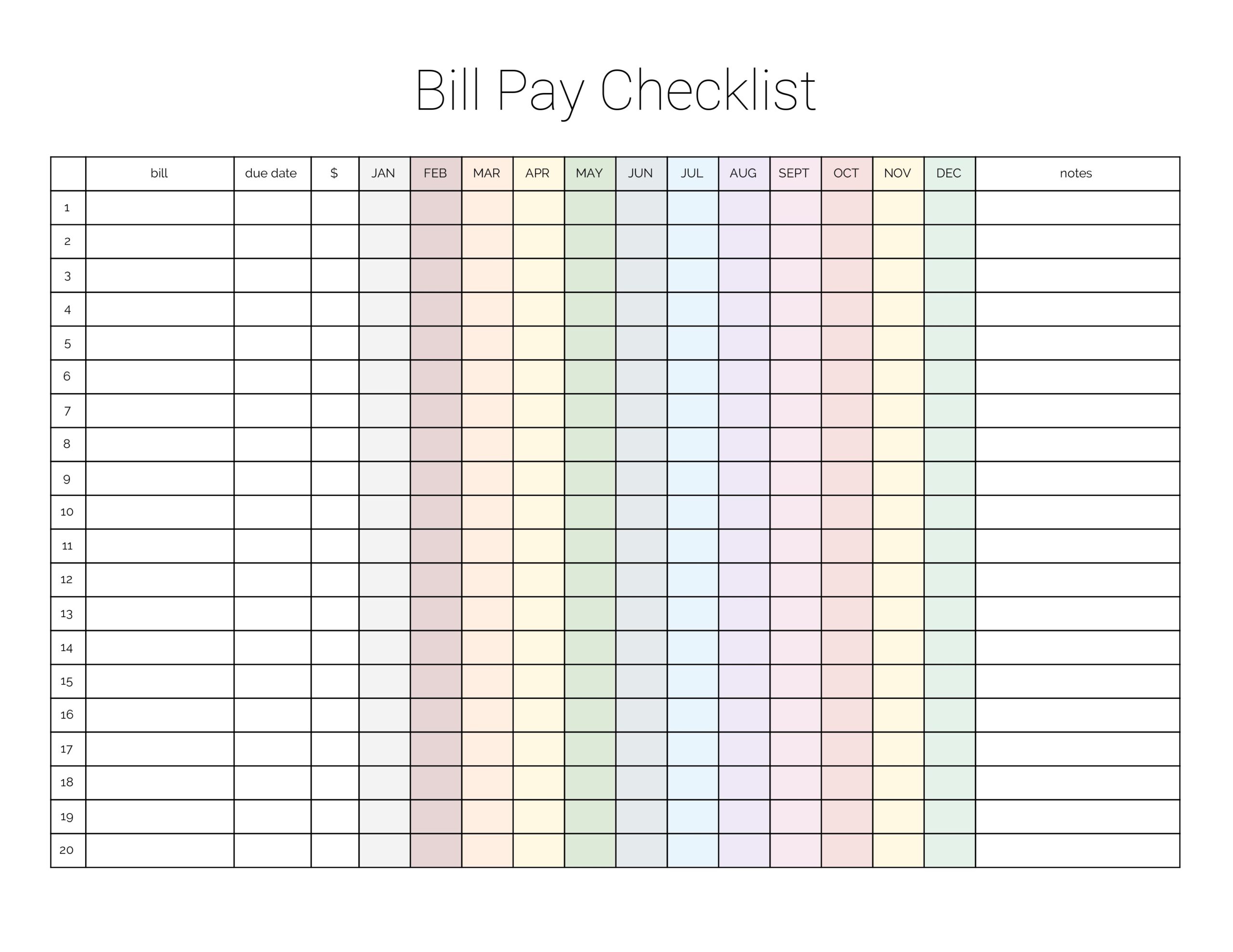 Bill Pay Checklist Printable Printable Party Favors