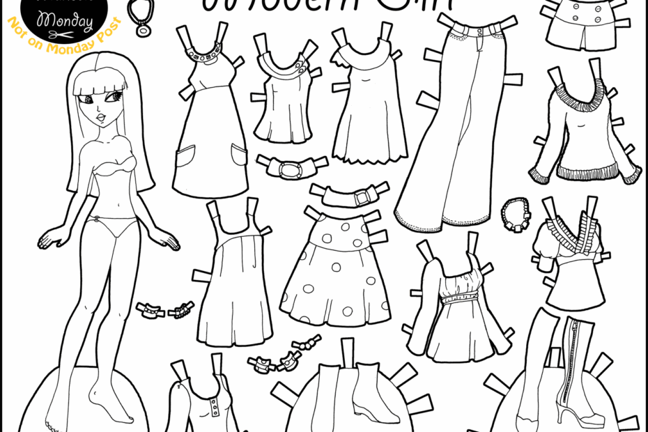 Black And White Printable Paper Doll Modern Girl