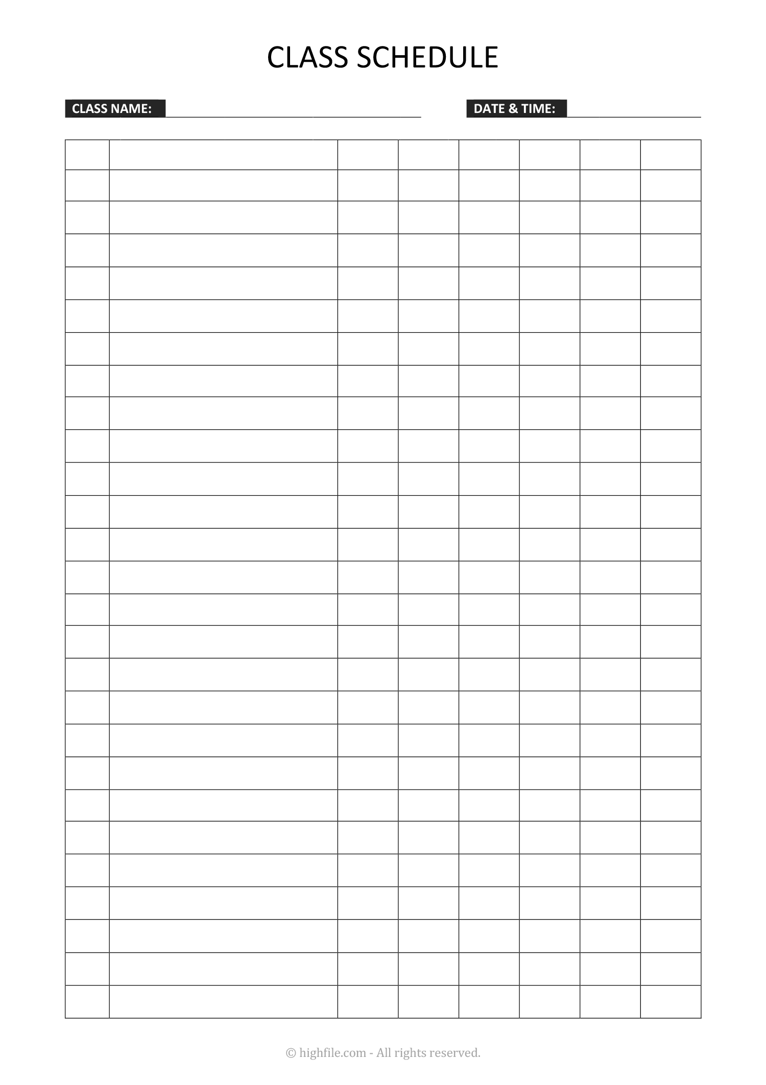 course schedule template