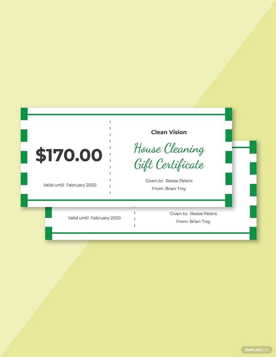 Blank House Cleaning Gift Certificate Template In Word Pages 