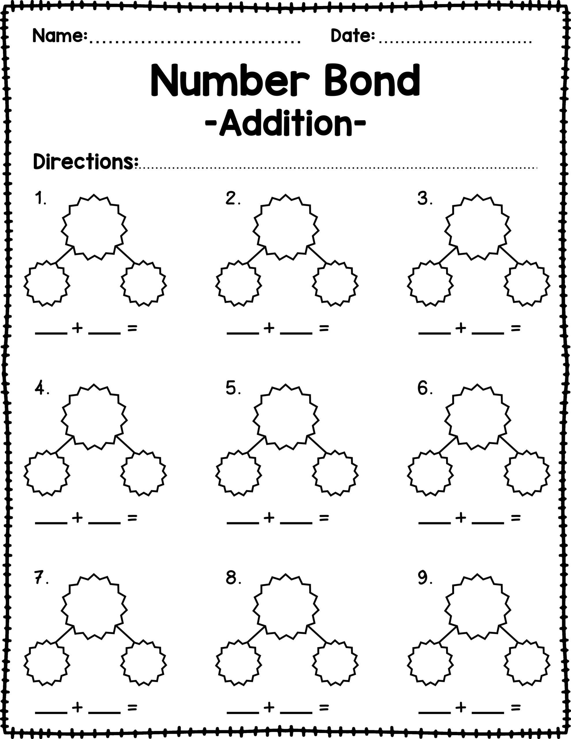 Blank Number Bonds Worksheets Addition U0026 Subtraction Templates 