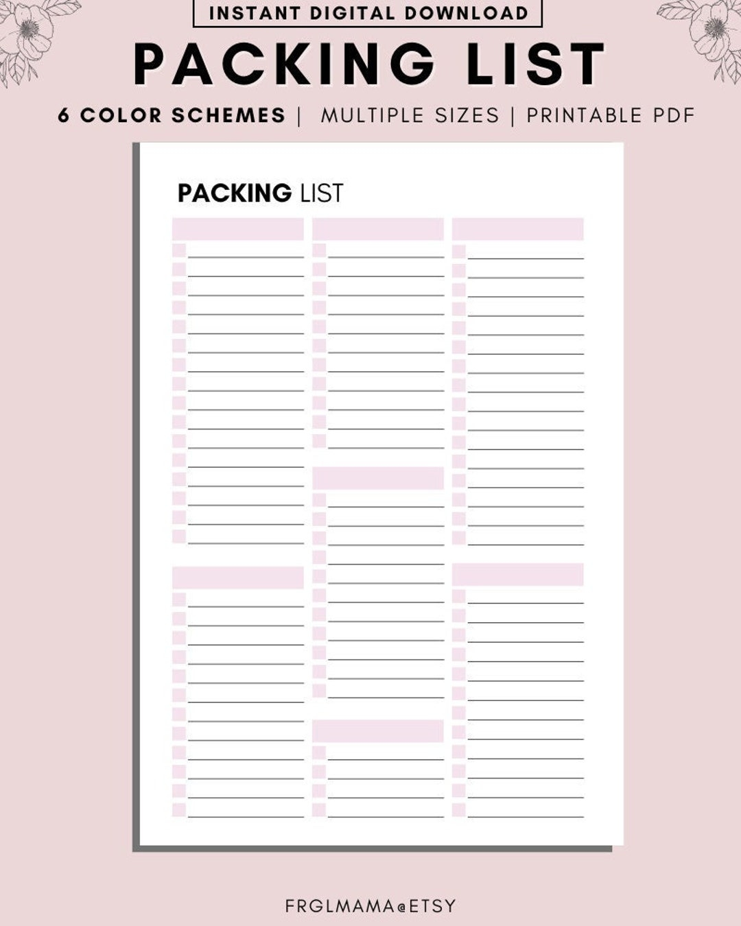 packing list printable