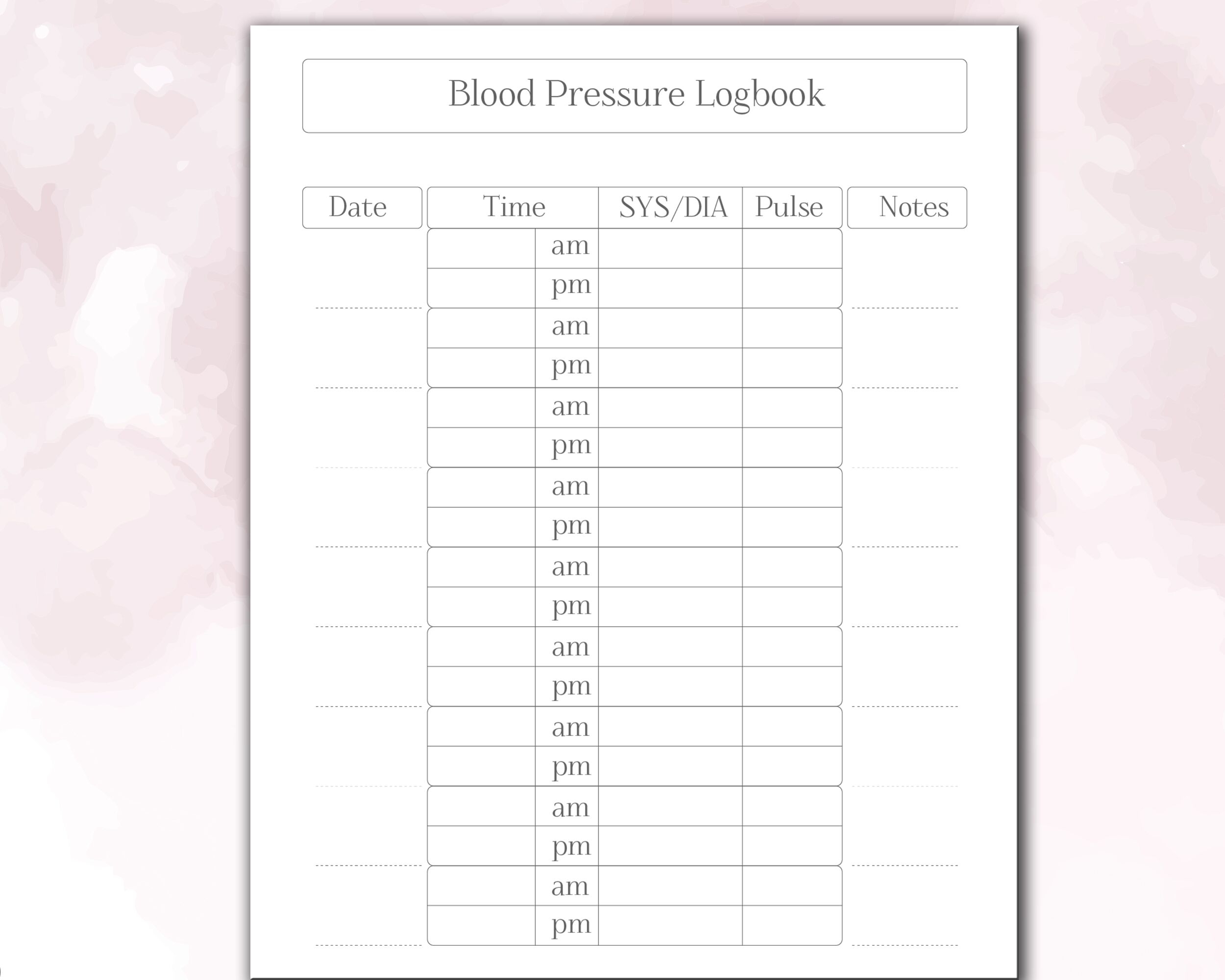 Blood Pressure Log Sheets 120 Printable PDF Pages For Daily Blood Pressure Monitoring 3 Sizes