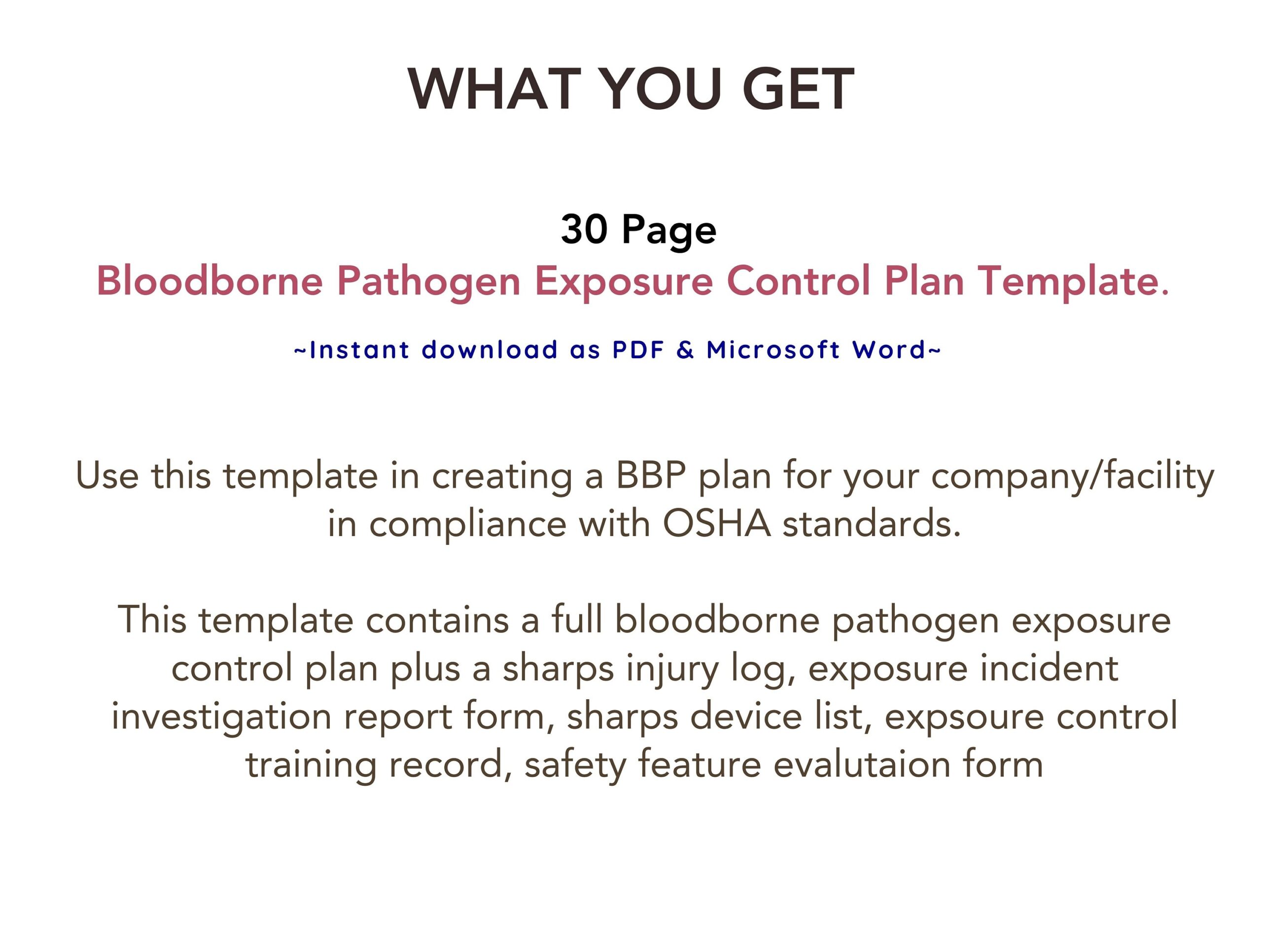 Bloodborne Pathogen Exposure Control Plan OSHA Compliance Medical 