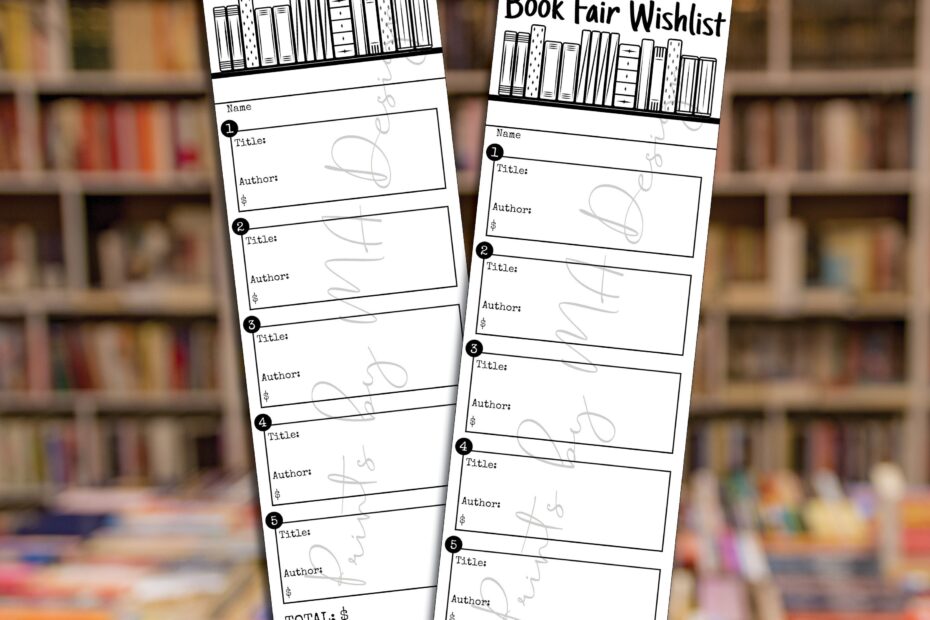 Book Fair Wishlist Bookmark School Book Wish List 2 5x7 5 Bookmarks On 8 5x11 Digital PRINTABLE File Fundraiser Instant Download