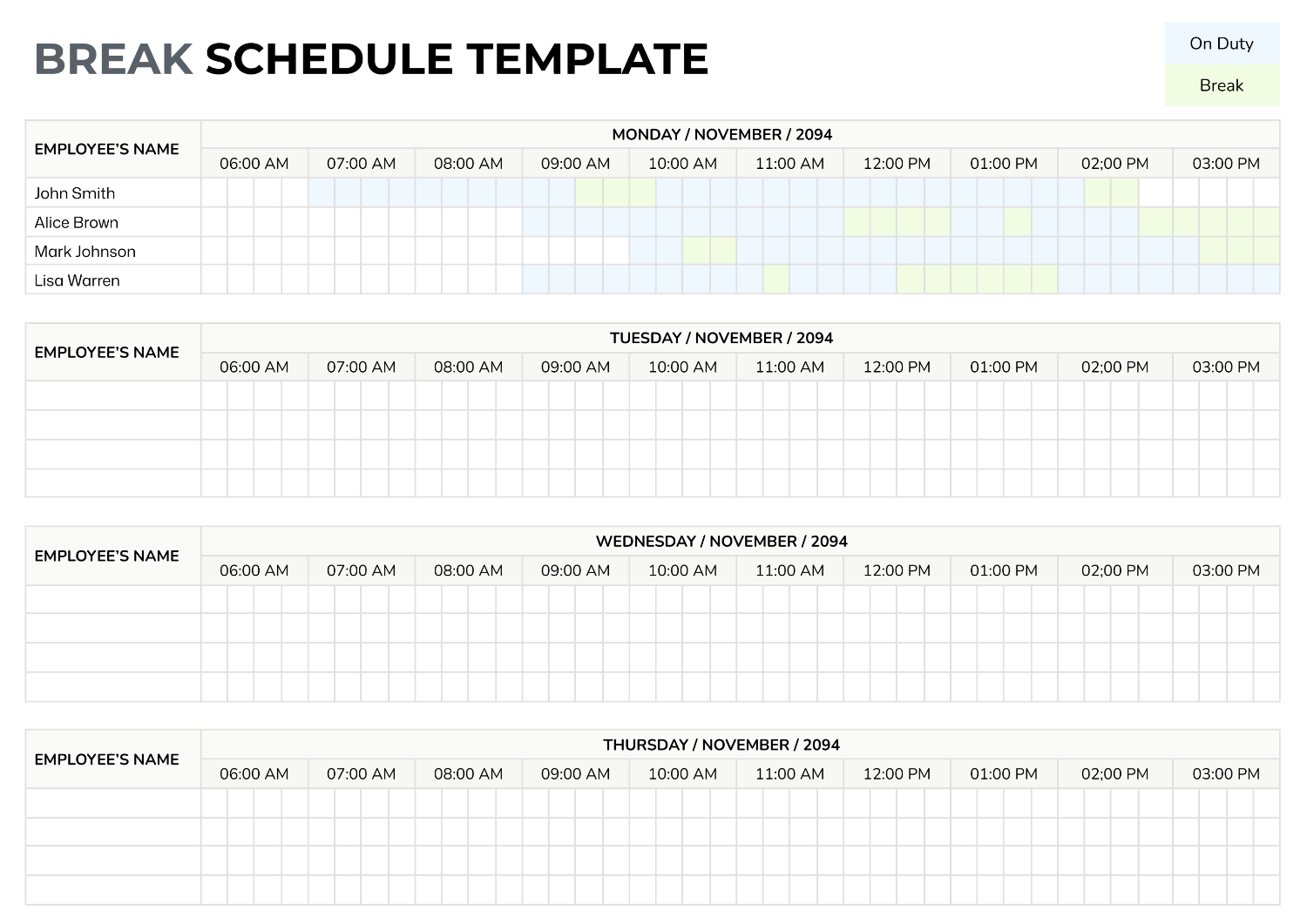 Break Schedule Template Google Docs Word Highfile