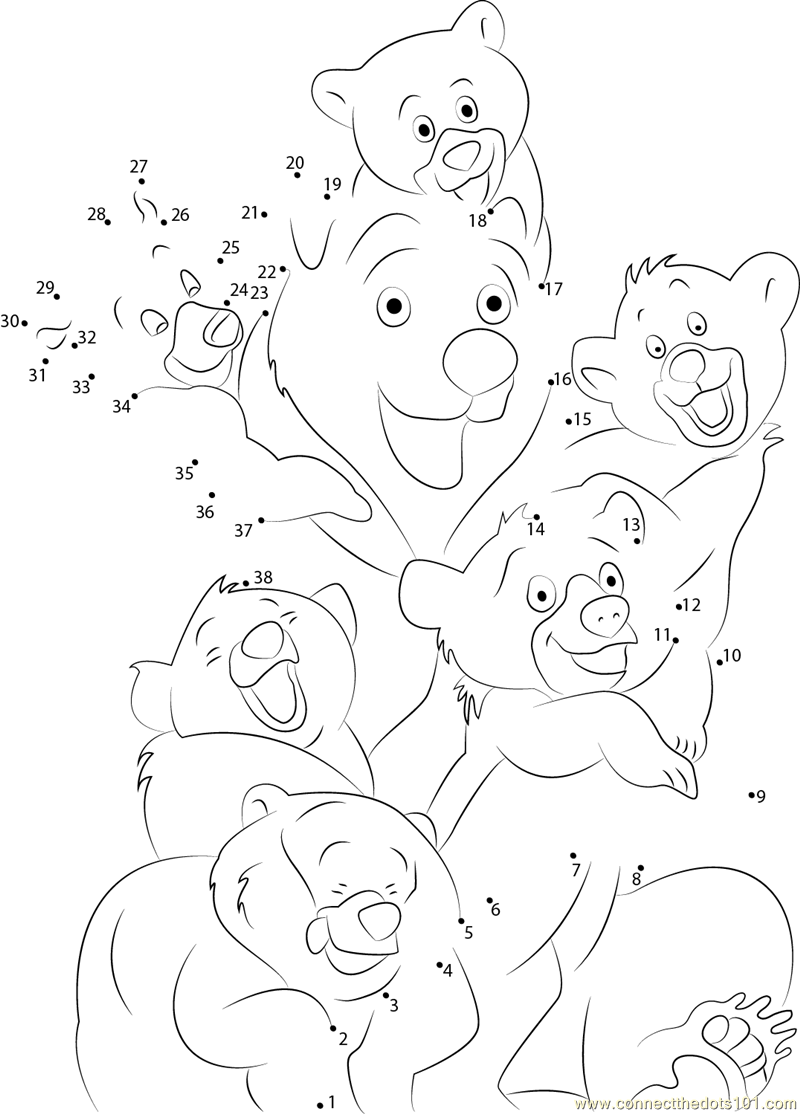 Brother Bear In Group Dot To Dot Printable Worksheet Connect The Dots
