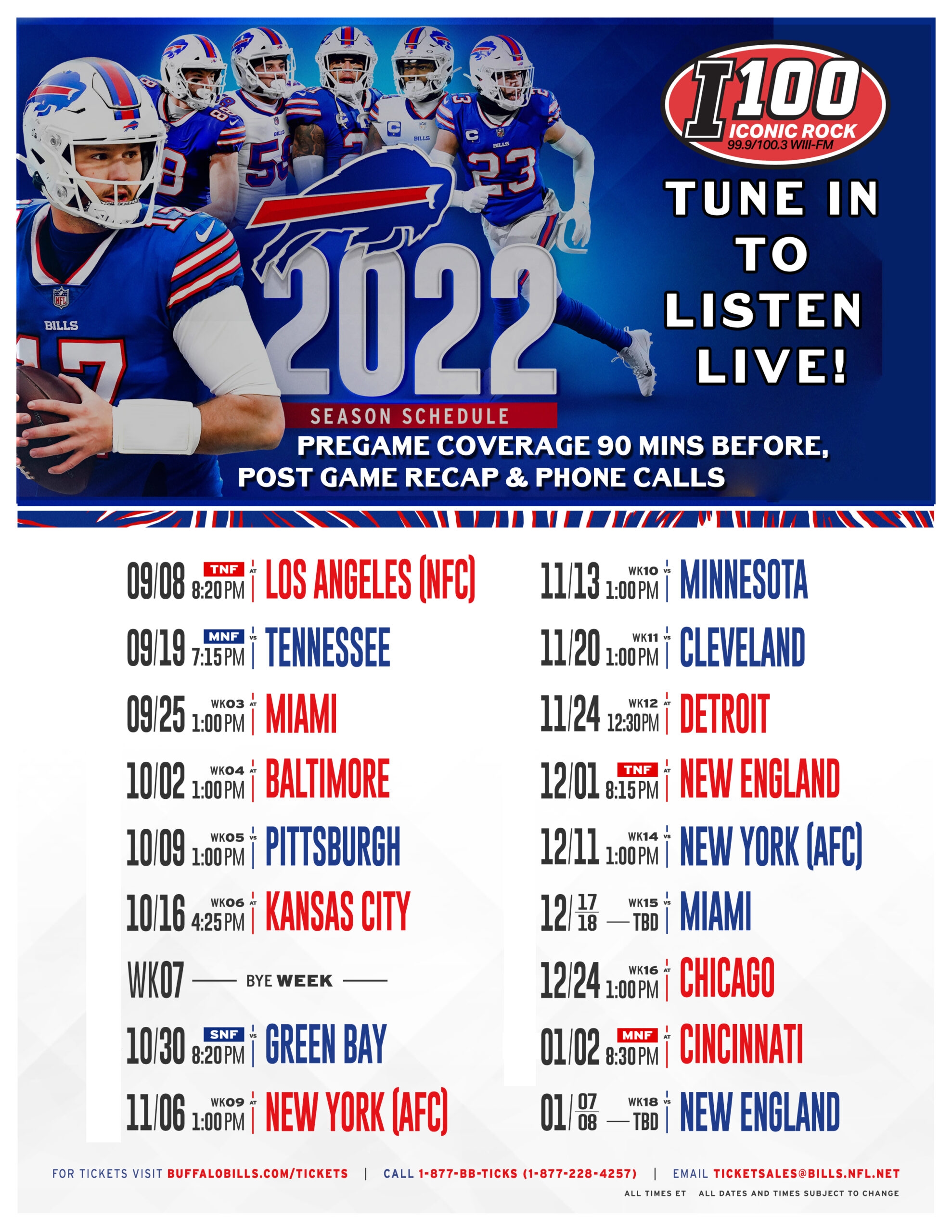 Buffalo Bills Printable Schedule I 100