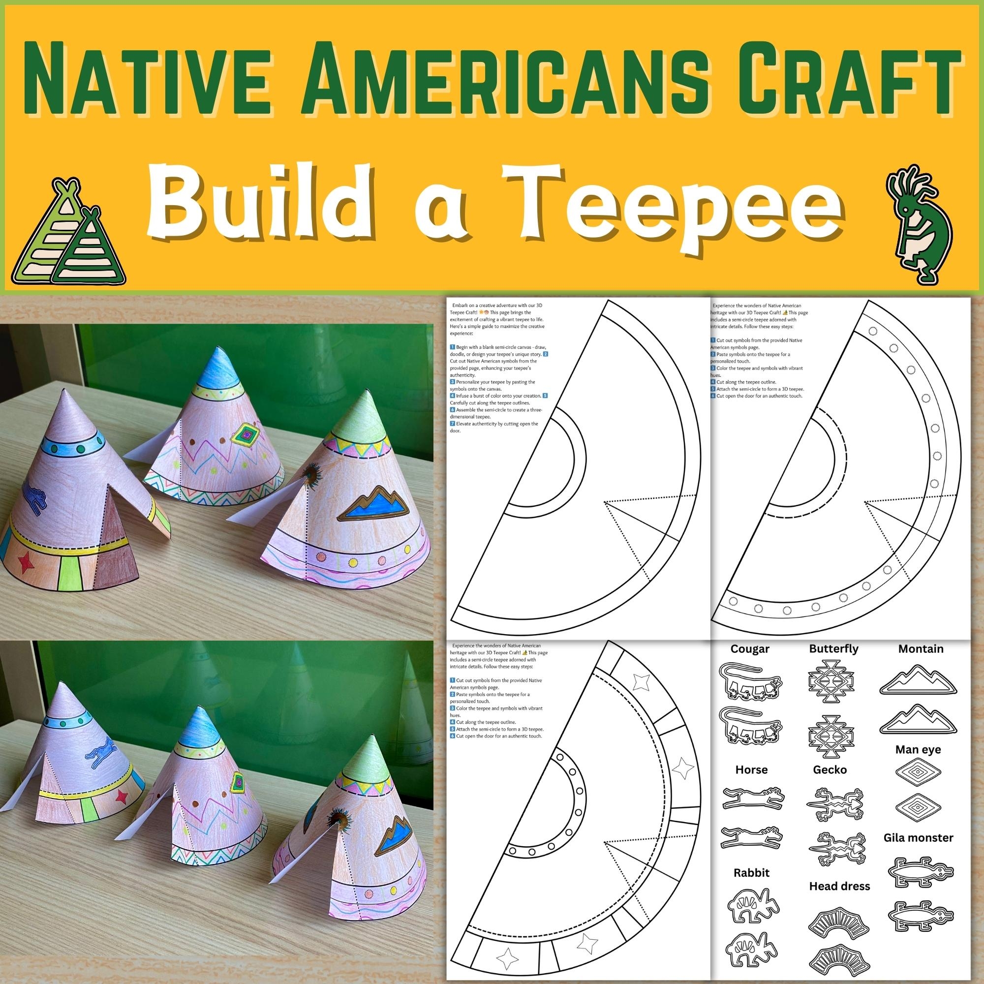 Build A 3D Teepee Tipi Native Americans Craft Symbols Design A Teepee Template Scissor Practice Made By Teachers