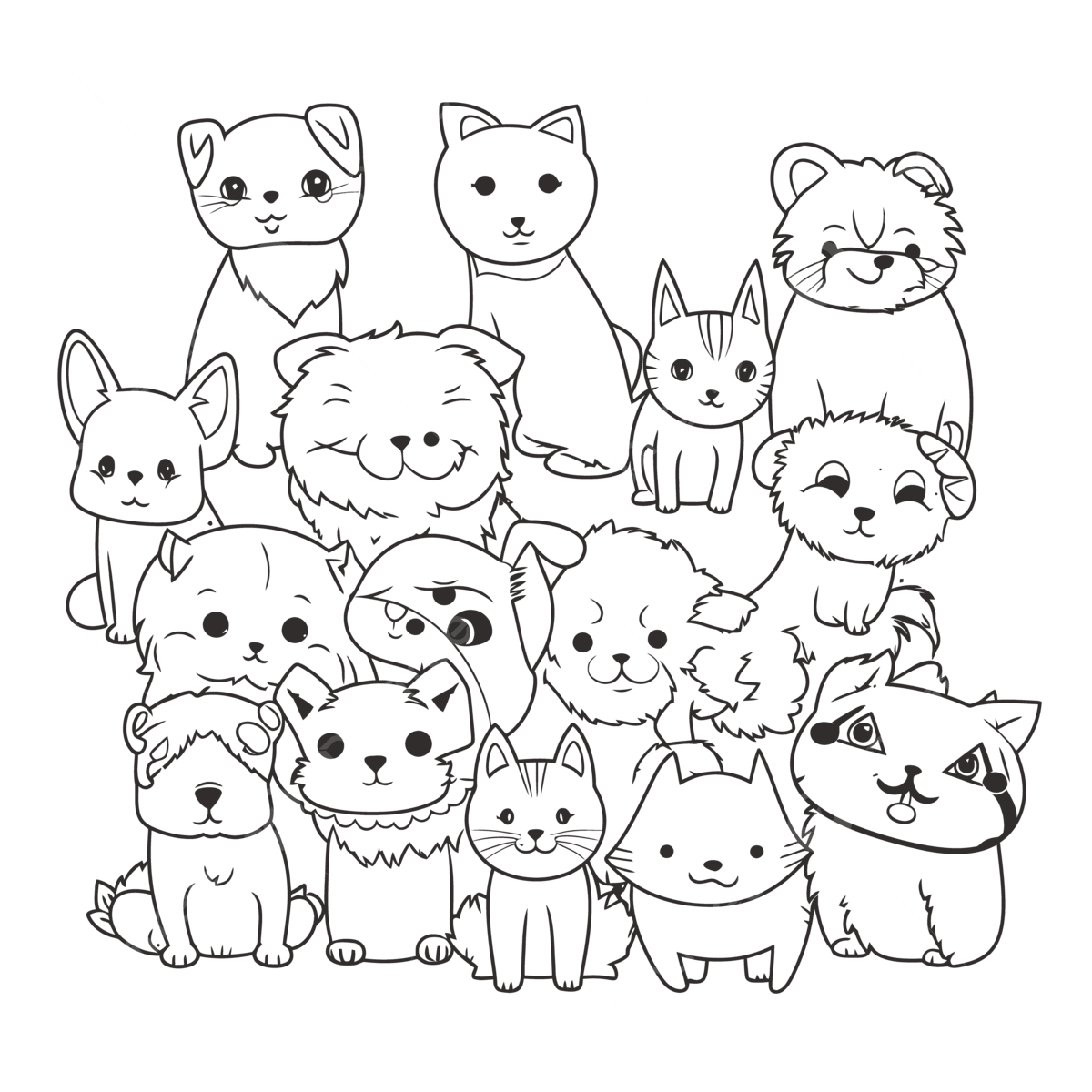 Bunch Of Dogs And Cats Coloring Pages Outline Sketch Drawing Vector Cat Drawing Dog Drawing Wing Drawing PNG And Vector With Transparent Background For Free Download