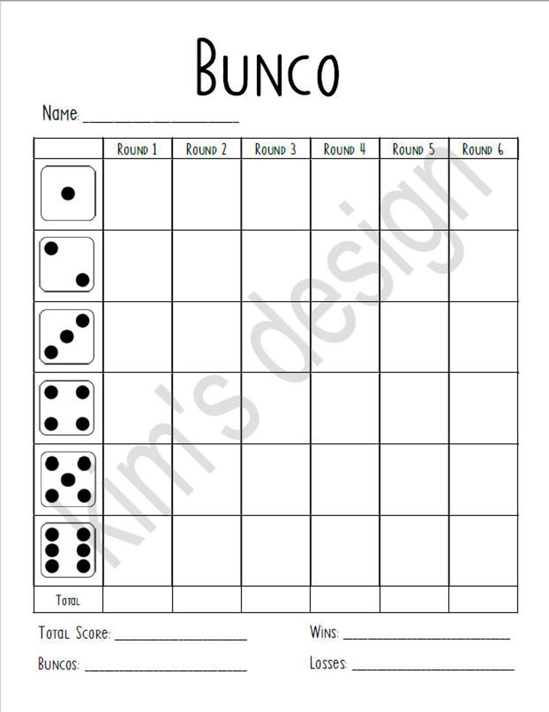 free bunco printable score sheets