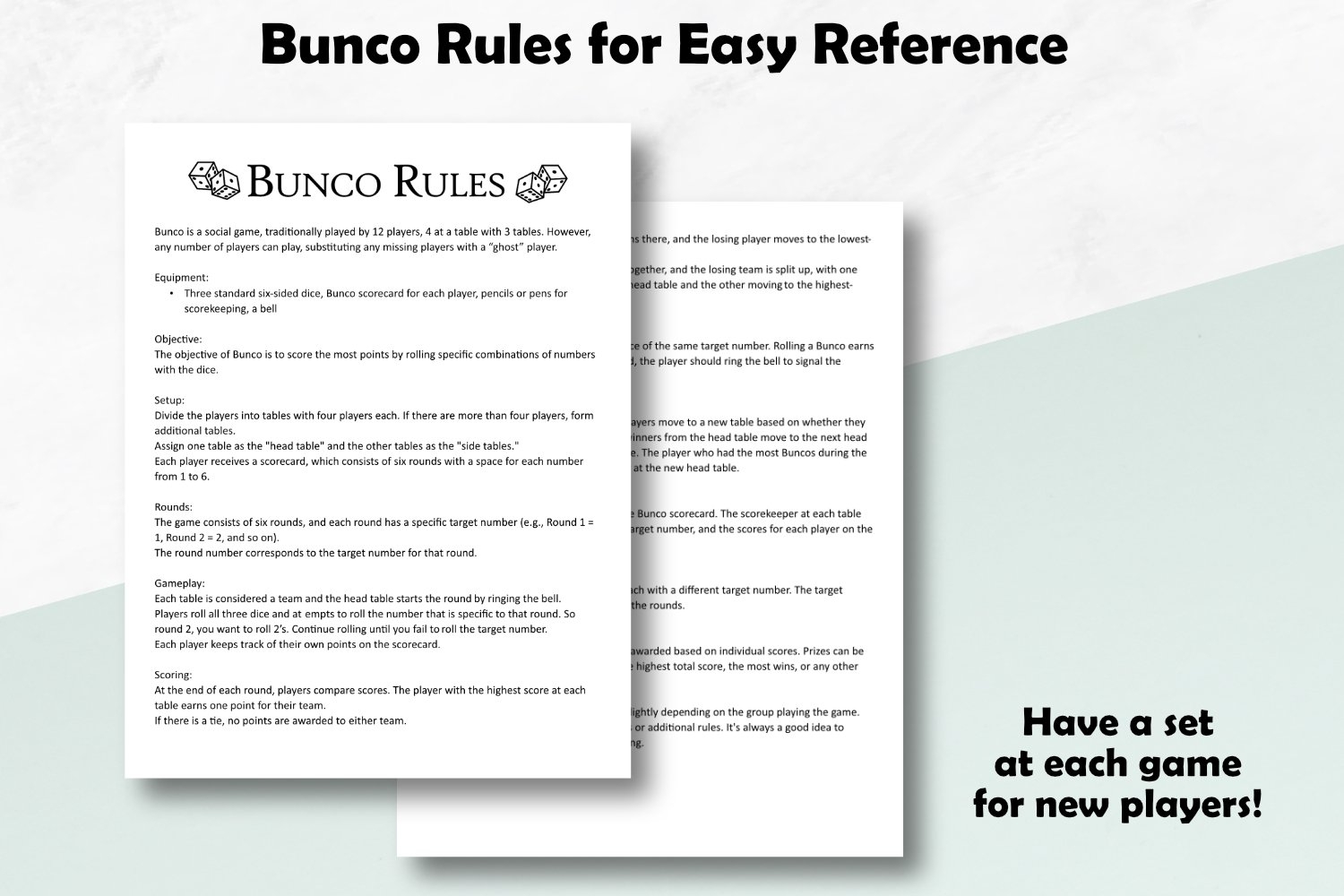 Bunco Score Cards Bunco Tally Sheets Game Night Rules
