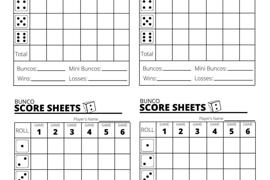 Bunco Score Sheets X4 Bunco Score Sheets Printable PDF