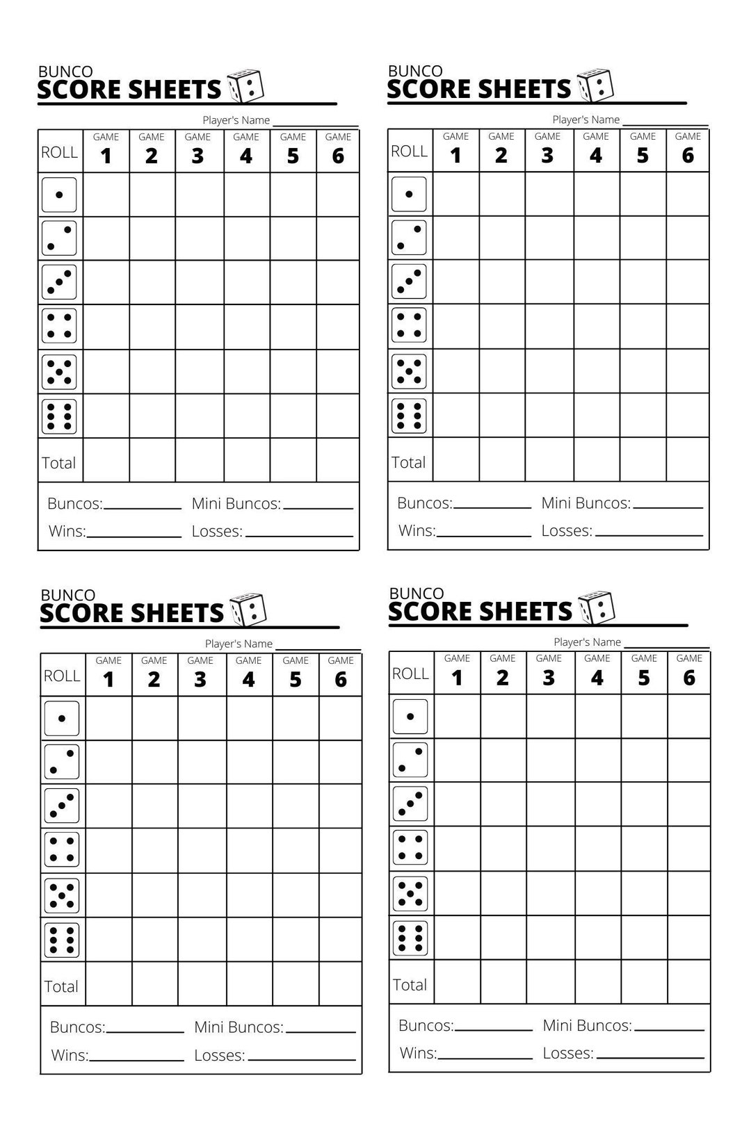 Bunco Score Sheets X4 Bunco Score Sheets Printable PDF Etsy Australia