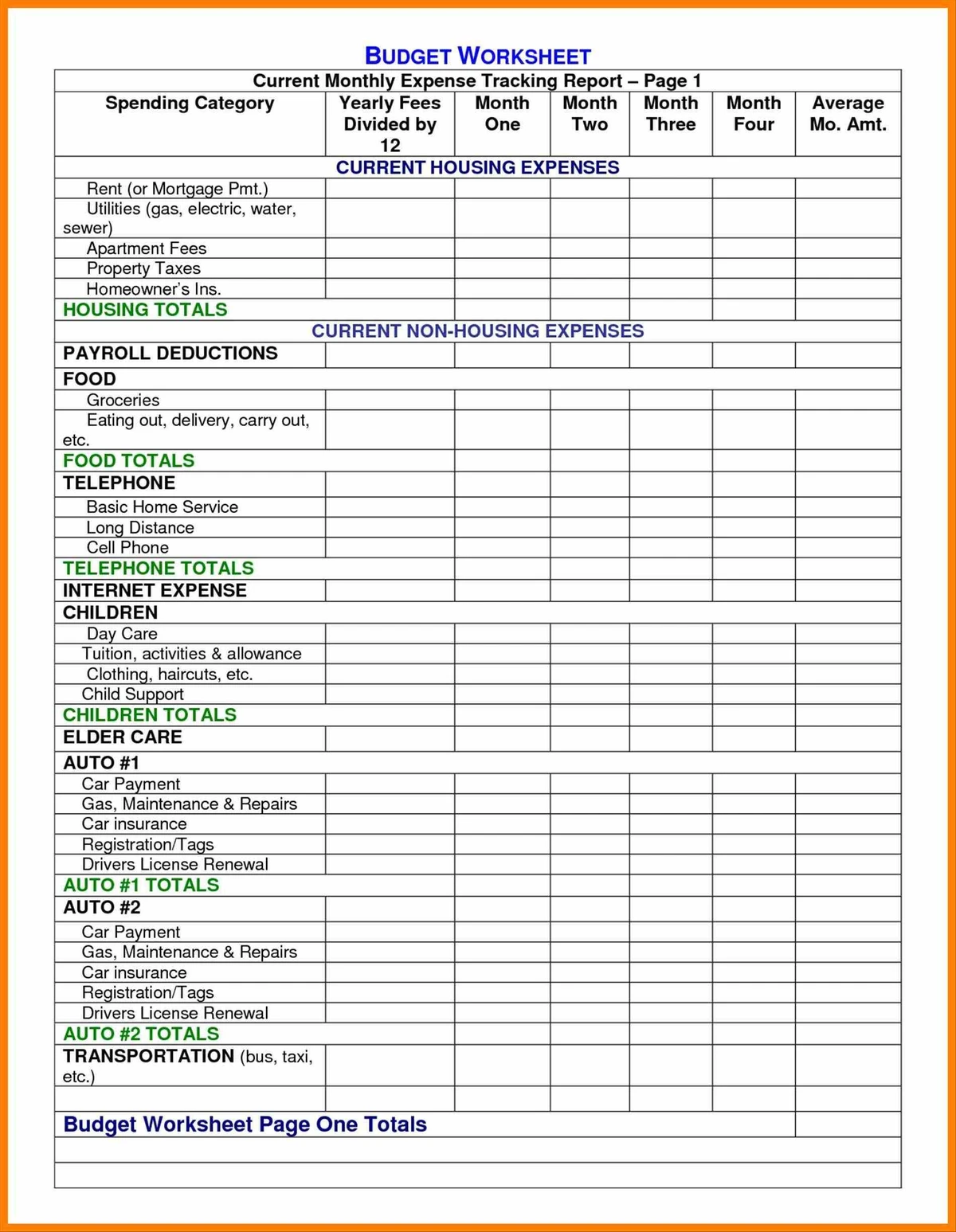 business income and expense worksheet