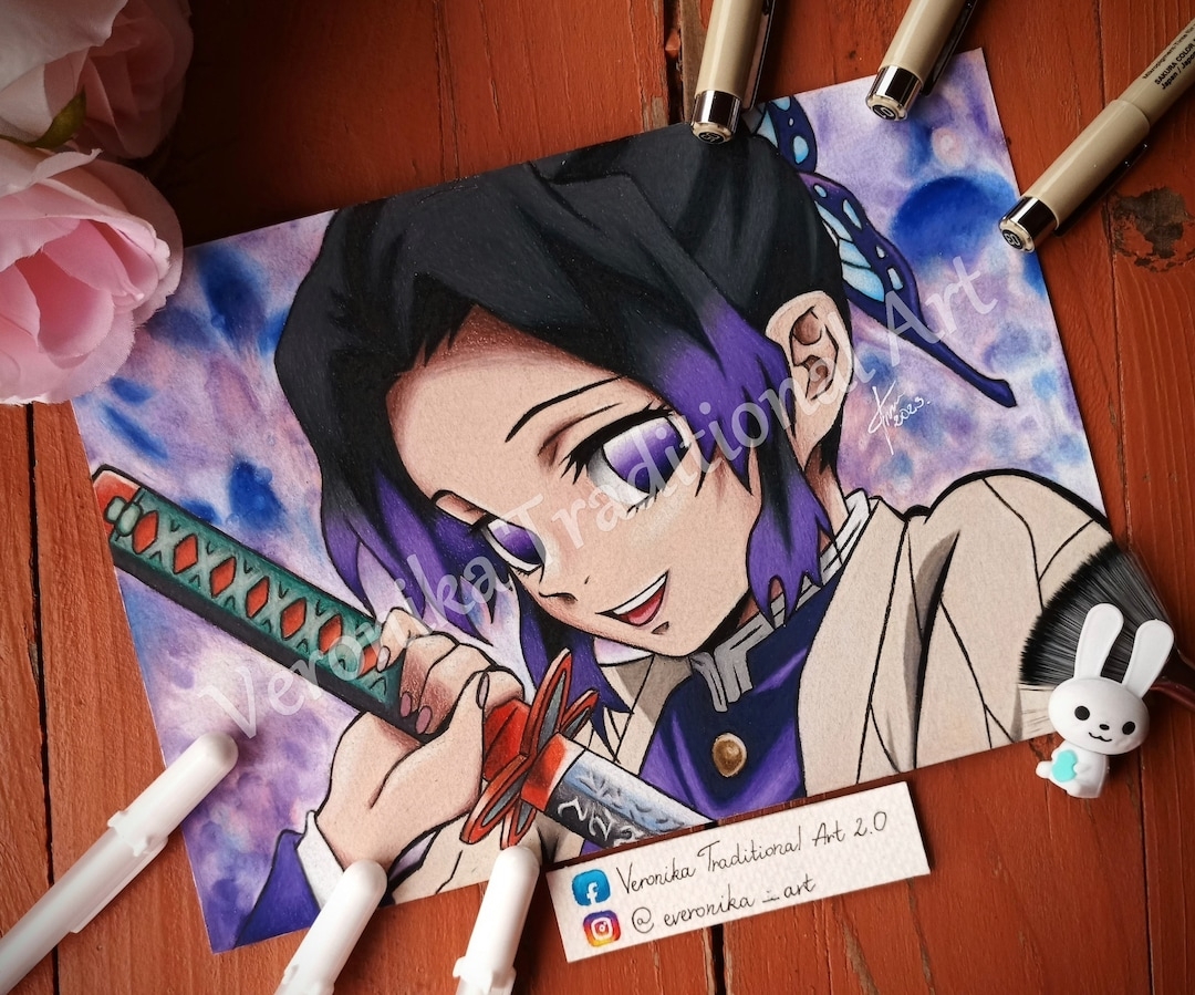 Buy Anime Colored Pencil Drawing Realistic As A PRINT Demon Pillar Hashira Swordsman Sh1nobu Gift For Christmas Birthday Fanart Game Room Online In 