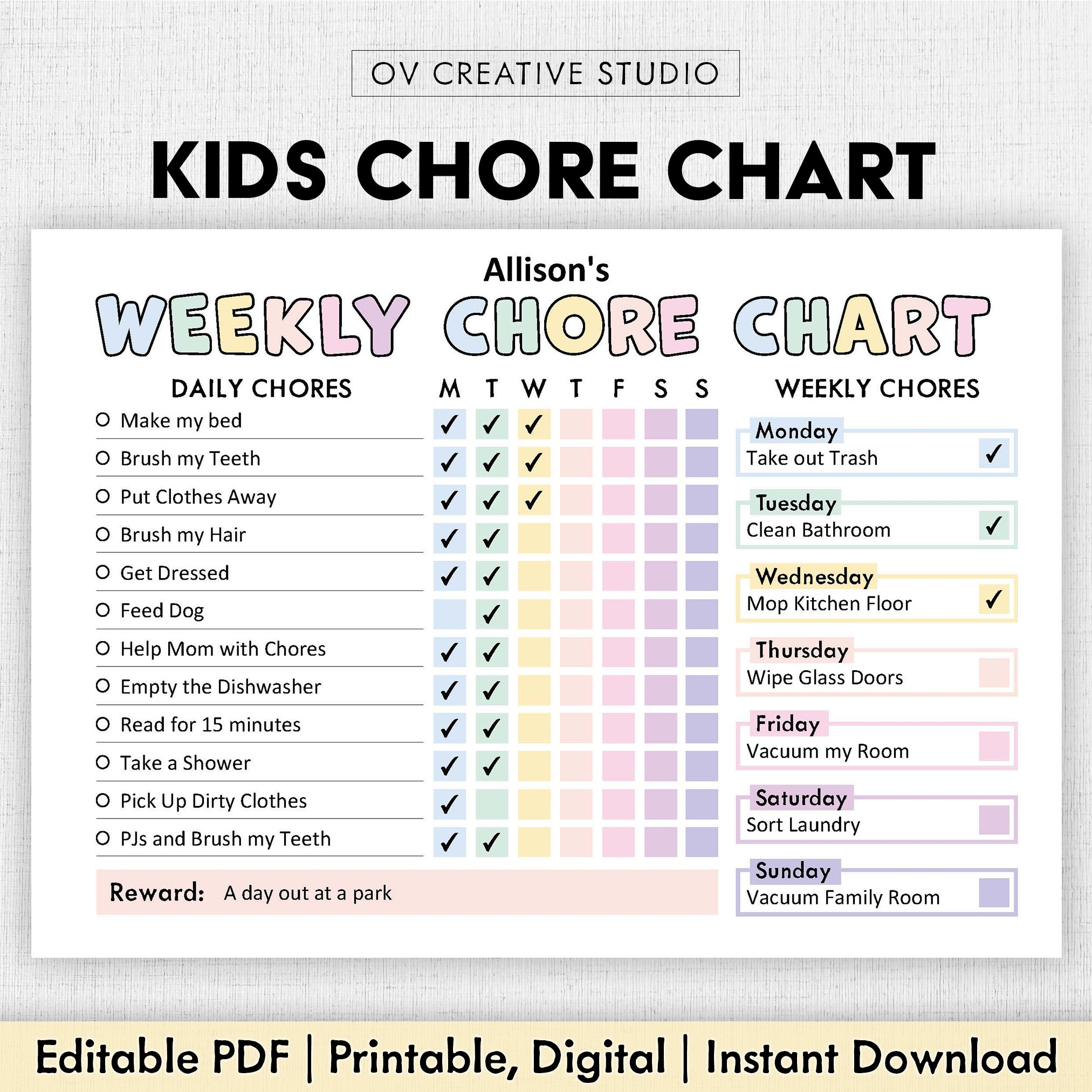Buy Editable Chore Chart For Kids Printable Kids Daily Weekly Responsibility Chart Kids Chore List Kids Daily Routine Checklist PDF Online In India Etsy