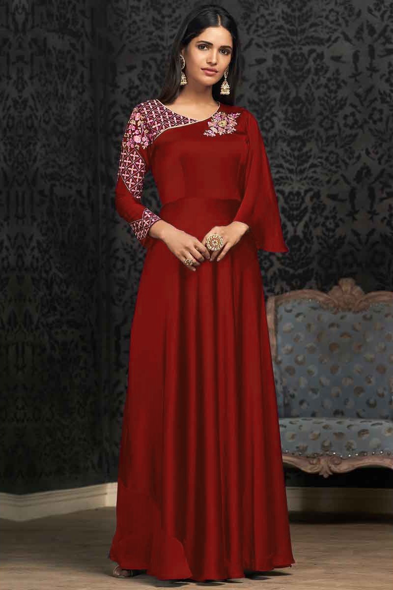 Buy Silk Party Wear Gown In Cherry Red Color Online LSTV03458 Andaaz Fashion