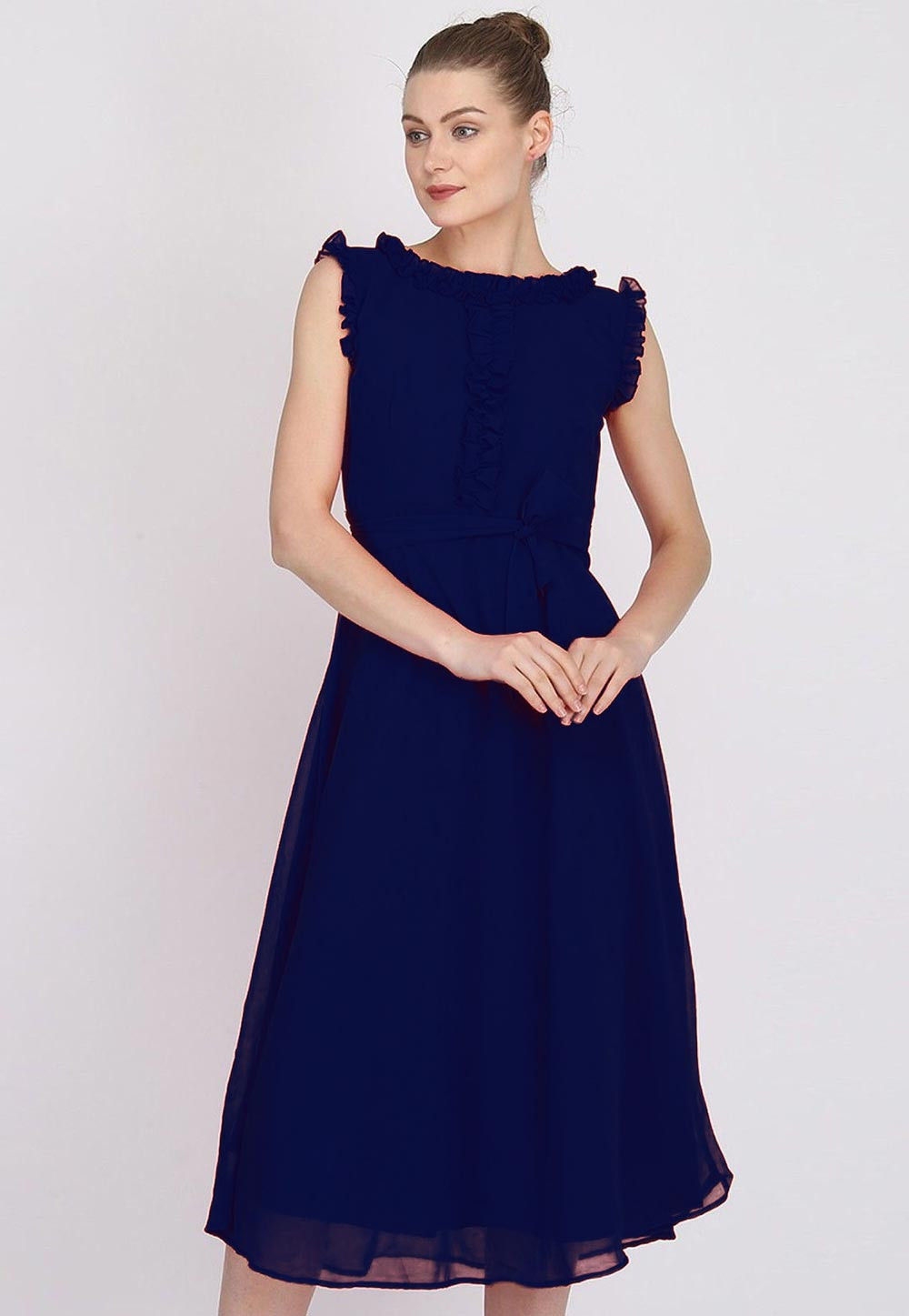 Buy Solid Color Georgette Dress In Navy Blue Online TVE848 Utsav Fashion