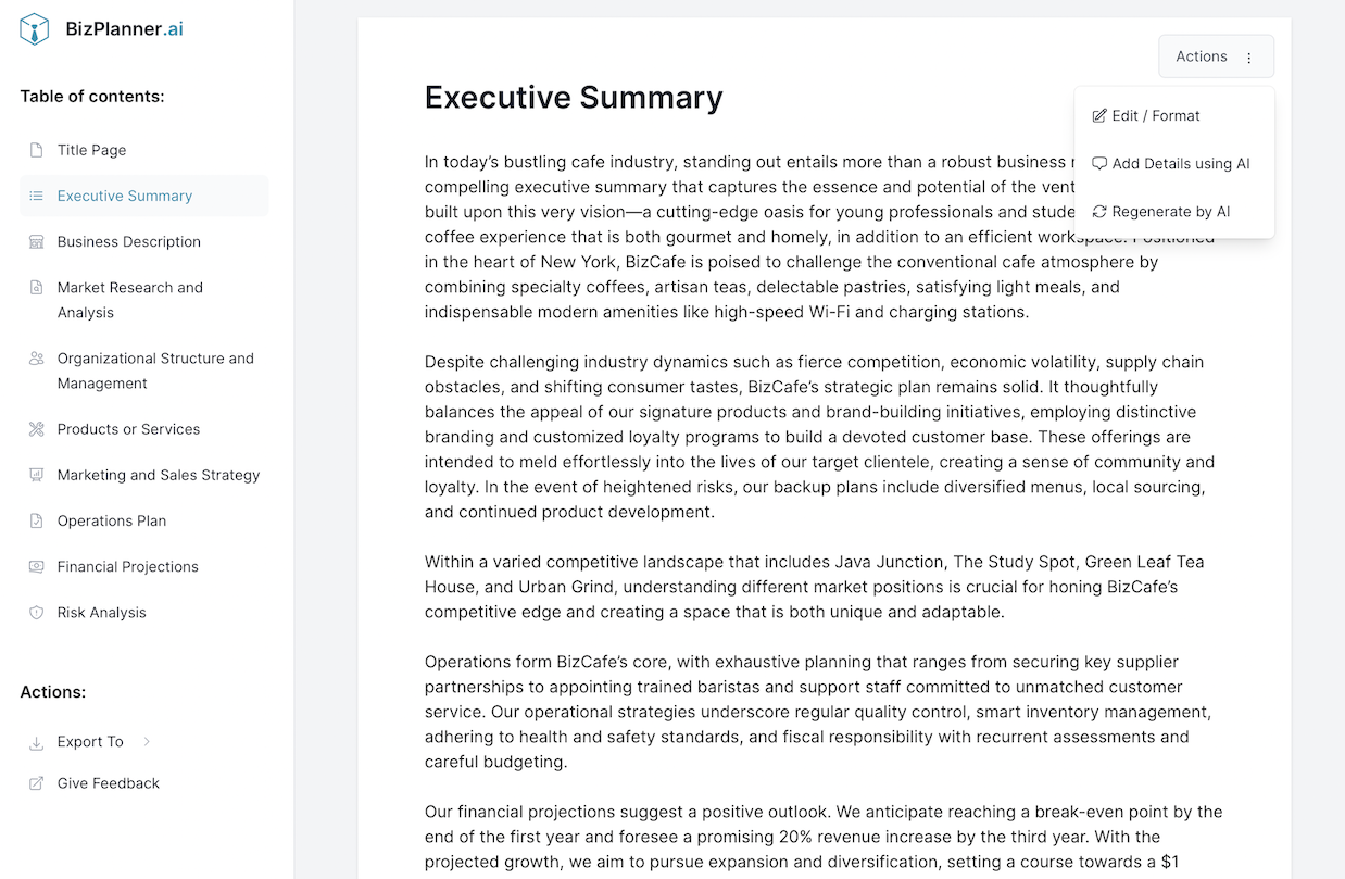 Cafe Business Plan Template PDF