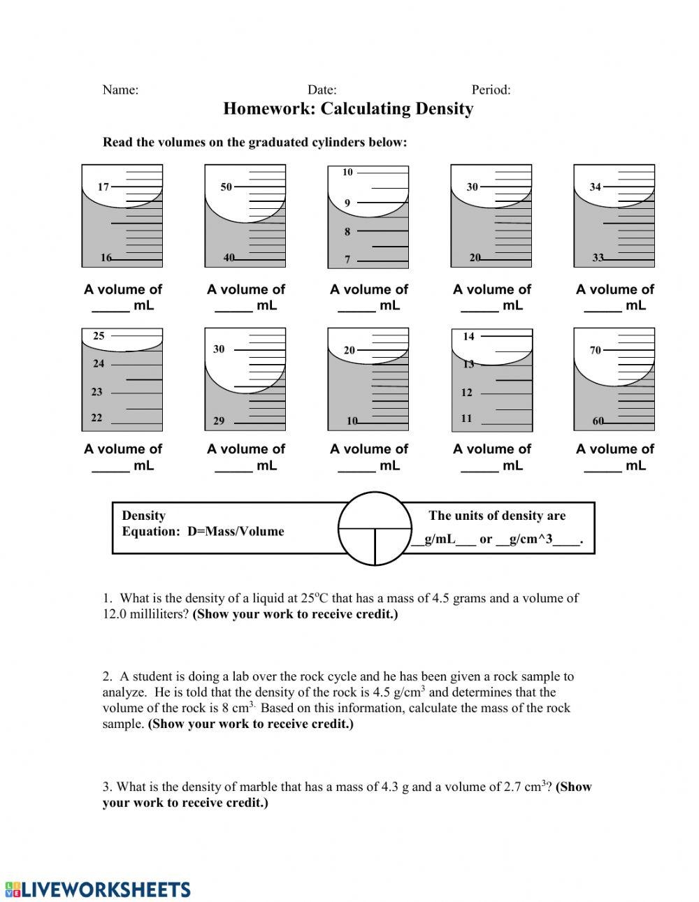 Calculating Density Worksheet Live Worksheets Worksheets Library