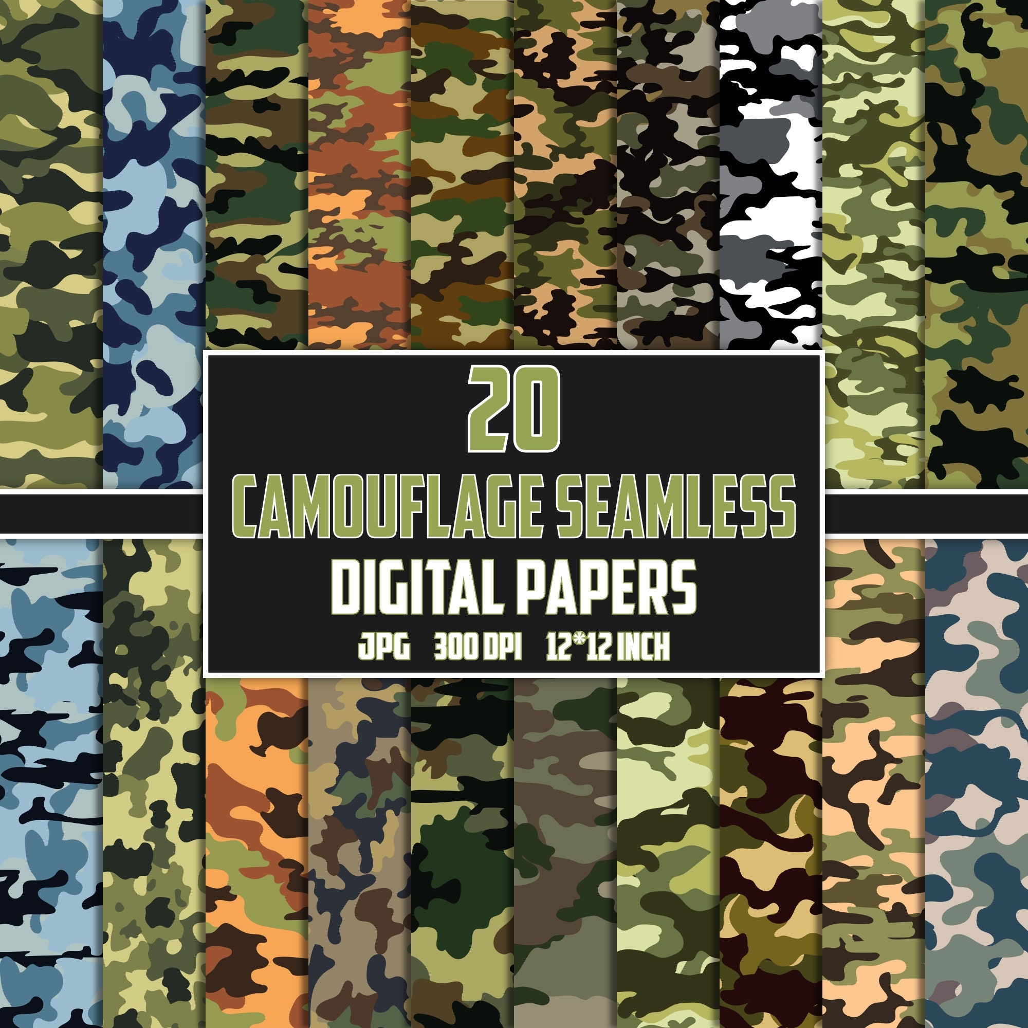 Camouflage Digital Paper Camouflage Seamless Patterns Camouflage Pattern Camouflage Printable Camouflage Clipart Camouflage Scrapbook