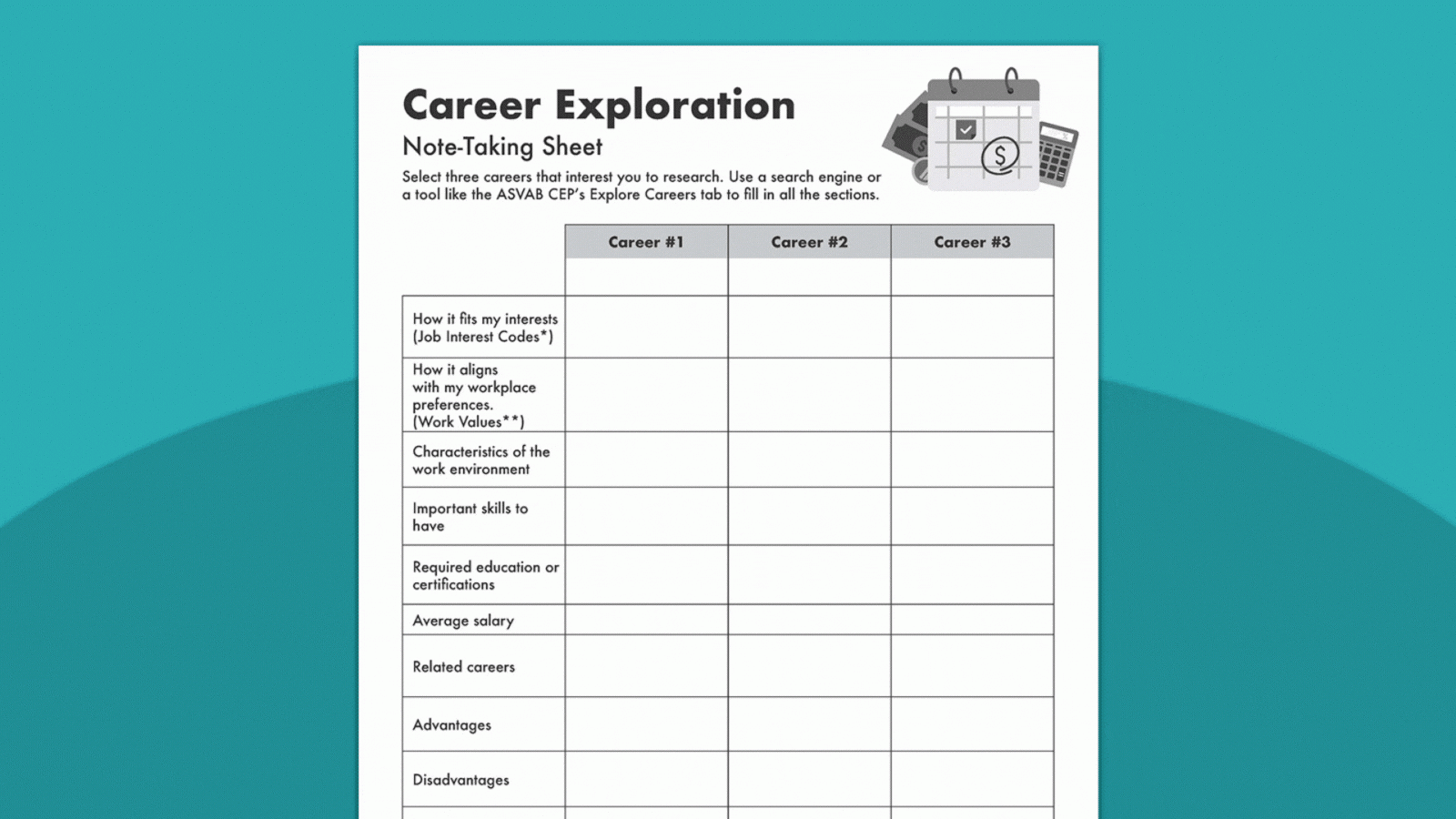 career exploration for high school students worksheet