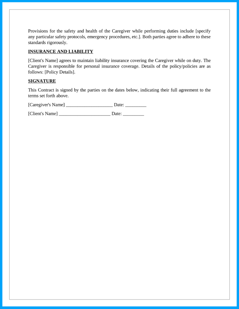 printable caregiver contract template