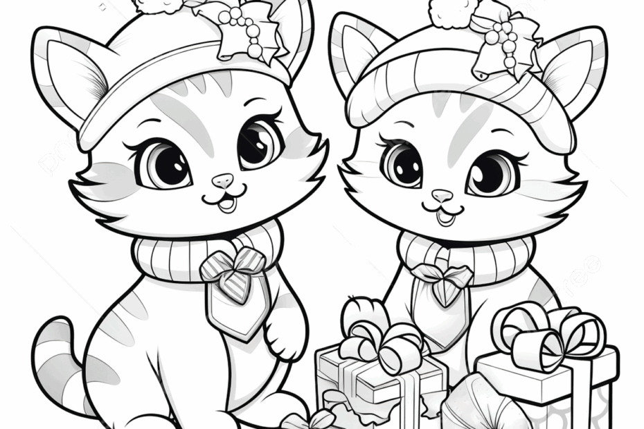 Cartoon Cats Characters With Presents On Christmas Time Coloring Book Page Christmas Clipart Book Clipart Cartoon Clipart PNG Transparent Image And Clipart For Free Download