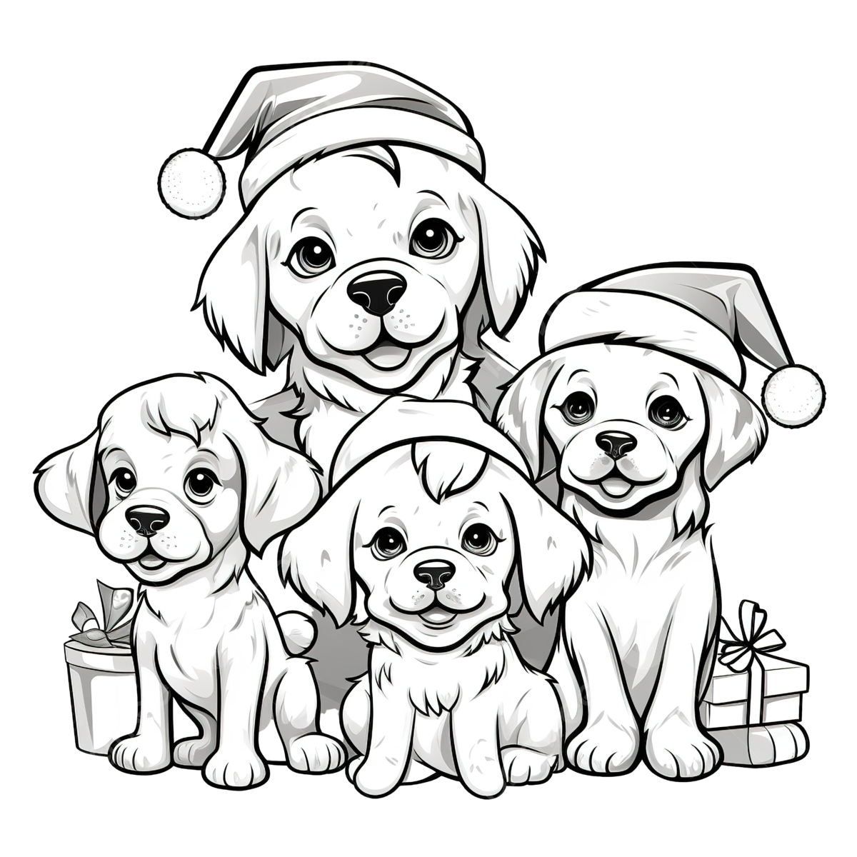 Cartoon Dogs Group On Christmas Time Coloring Book Page Christmas Clipart Book Clipart Cartoon Clipart PNG Transparent Image And Clipart For Free Download