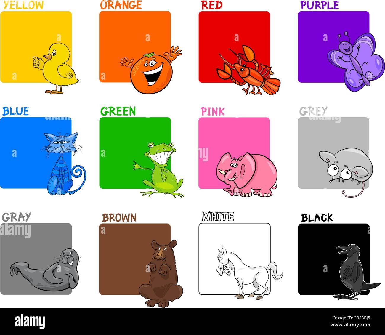 Cartoon Illustration Primary Colors Animals Hi res Stock 